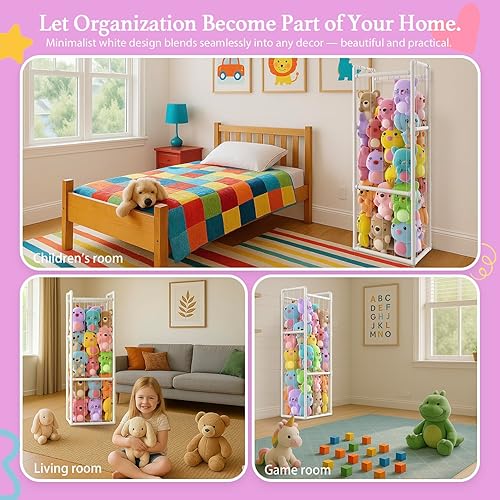 Miniatura 7 de Organizador de almacenamiento de animales de peluche, soporte vertical para juguetes de jaula de zoológico con tubos de PVC resistentes, organizador