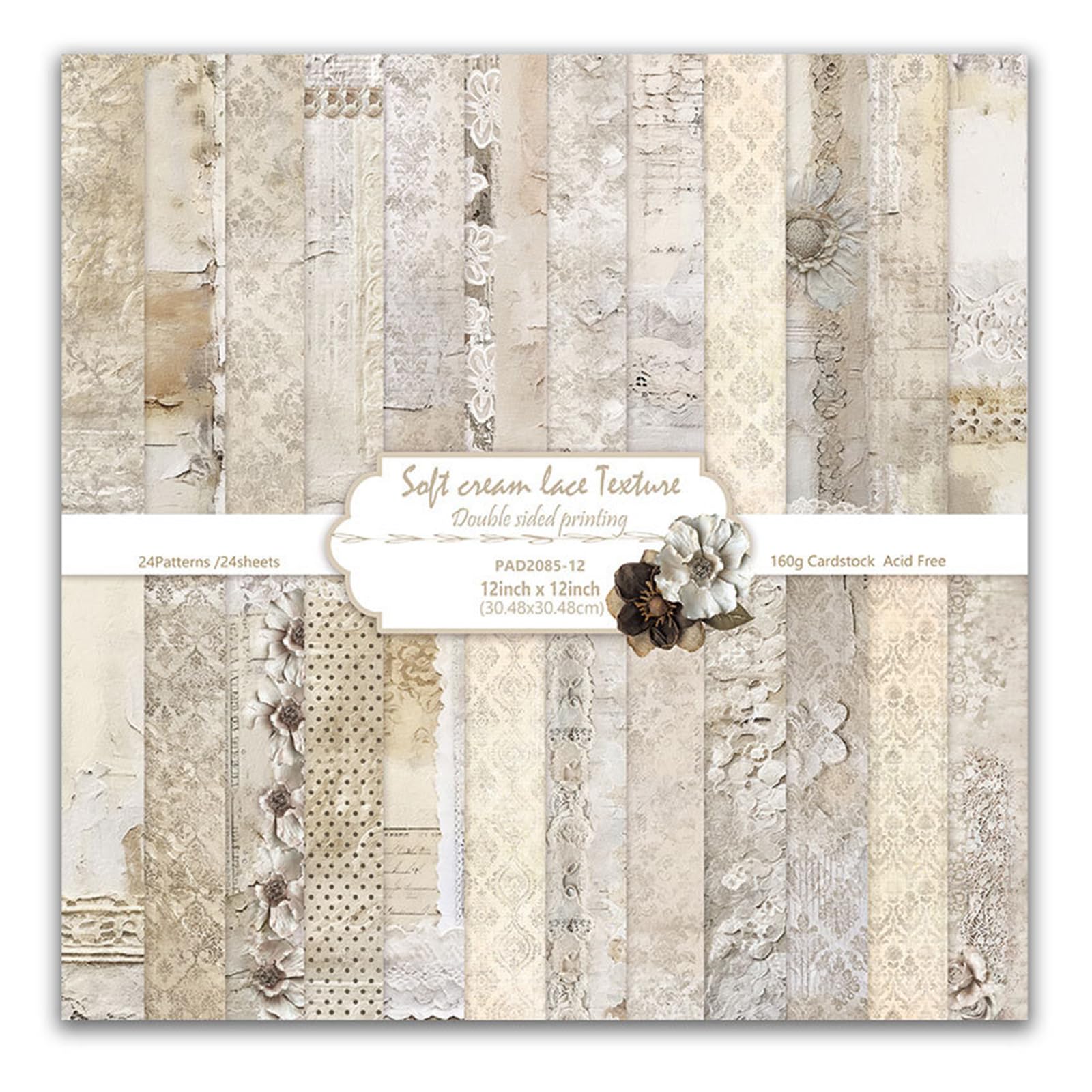 MerwDeeyt 24 Sheets Vintage Scrapbook Paper 12x12 Inch Double-Sided Decoupage Papers Floral Pattern Decorative Paper Scrapbooking Papers for DIY Card Making Wrap Decoration-Grey