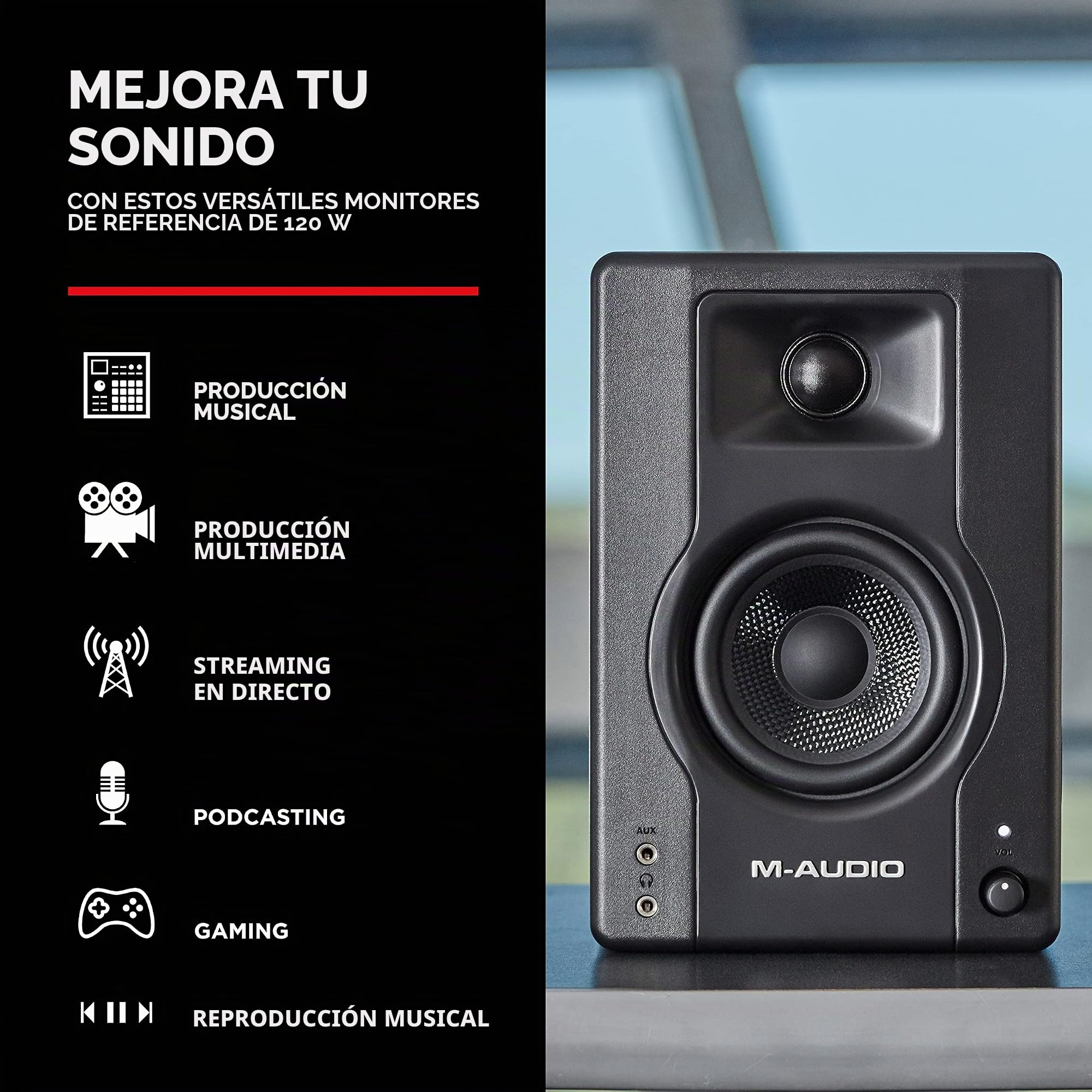 M-Audio BX3 Pair - Par de Monitores de Estudio, Altavoces para PC de sobremesa de 120 W & Numark HF175 - Auriculares de DJ de diseño Cerrado, transductores de 40mm