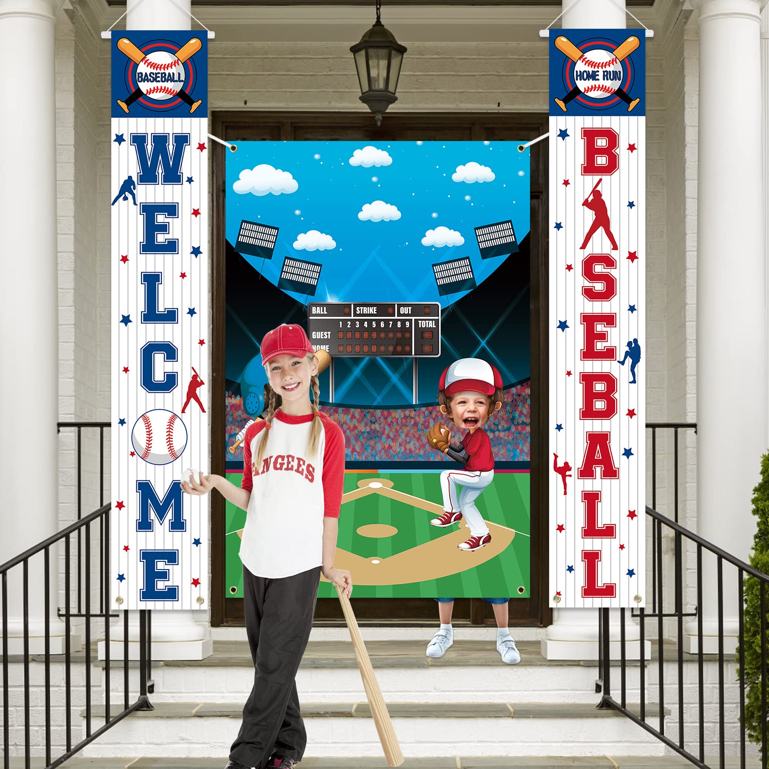 3-Piece Baseball Porch Sign Banner Set - White Baseball Themed Decor
