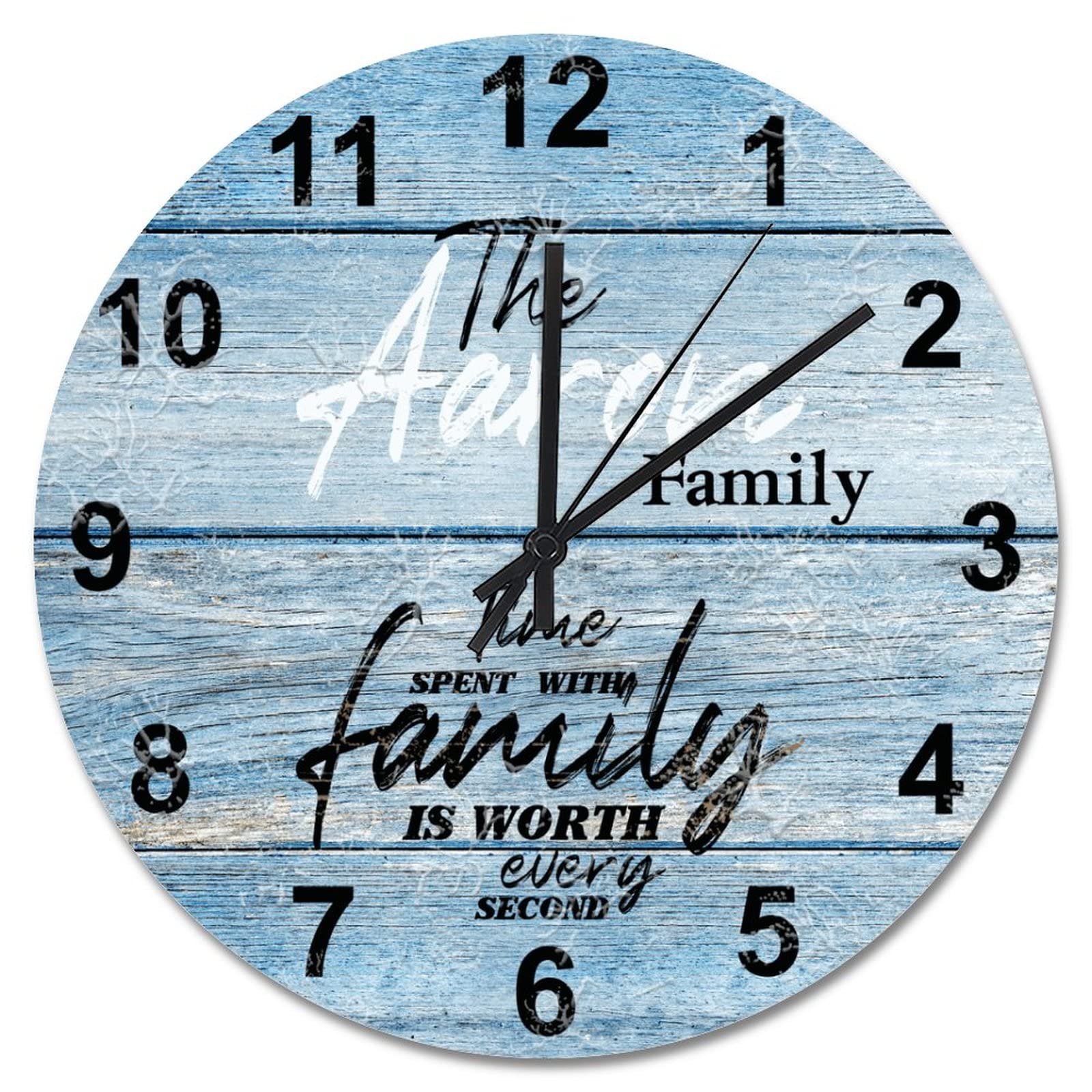 Horloge en bois bleu Time Spent with Family pendule murale 38cm souvenirs précieux