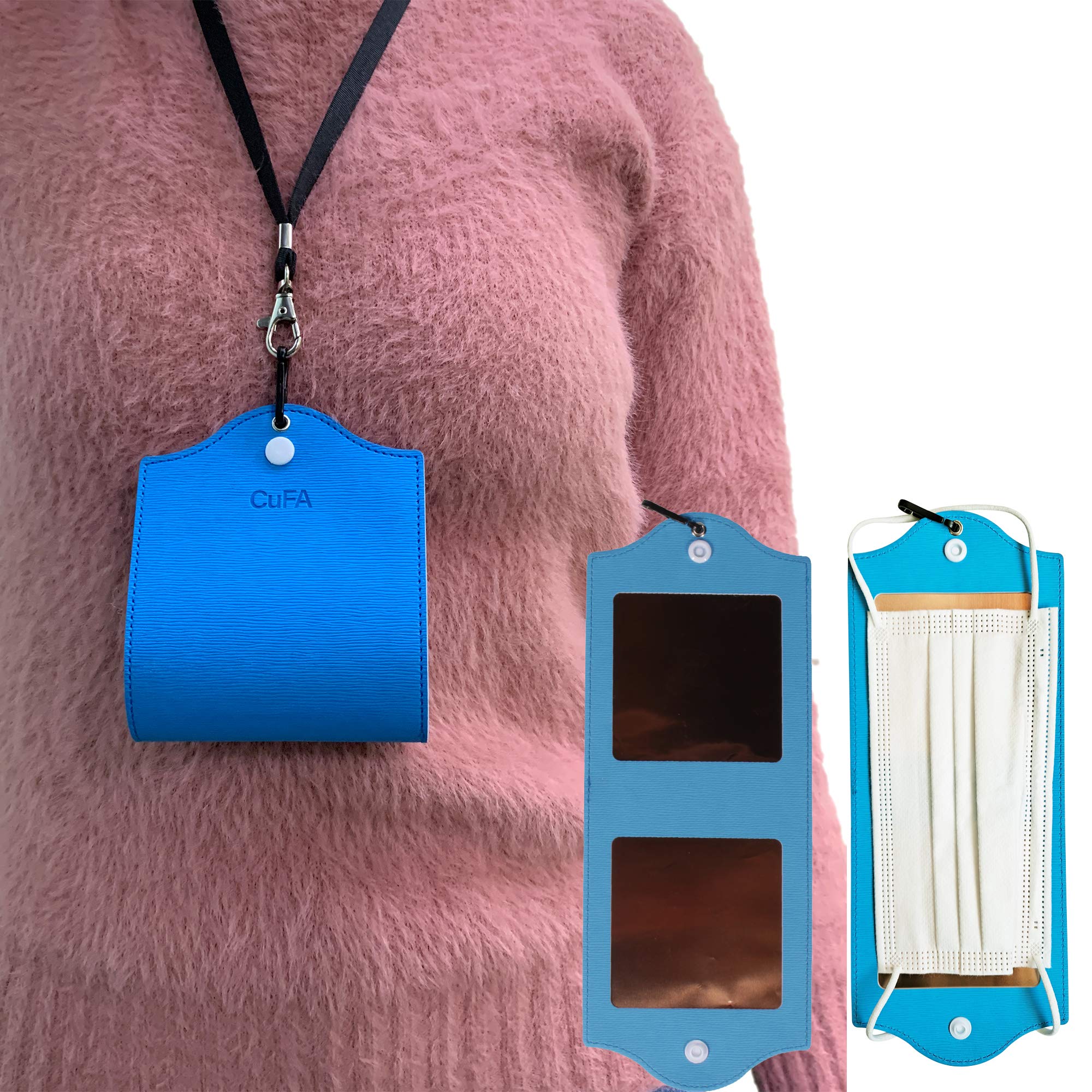 CuFA Face Mask Case Cover Storage Keeper with Necklace Strap for Pollution Prevention Potable Mask Holder Box Organizer (Blue)
