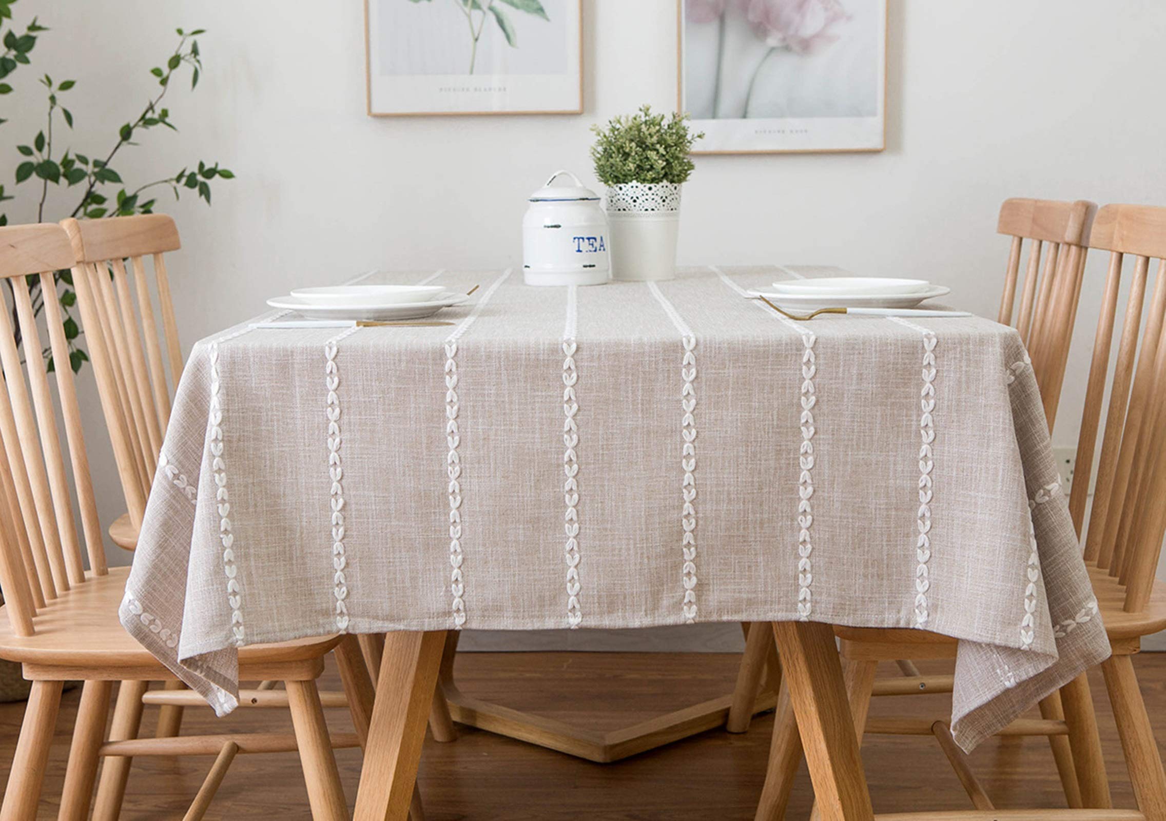 Daesar Mantel Mesa Rectangular,Mantel Poliester Rayas Café Mantel 135x300CM