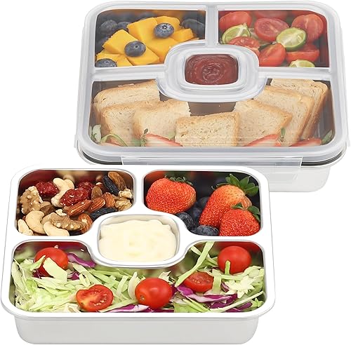 Miniatura 10 de Recipientes de acero inoxidable con tapas, paquete de 3 recipientes Bento para preparación de comidas, contenedores reutilizables para almuerzos