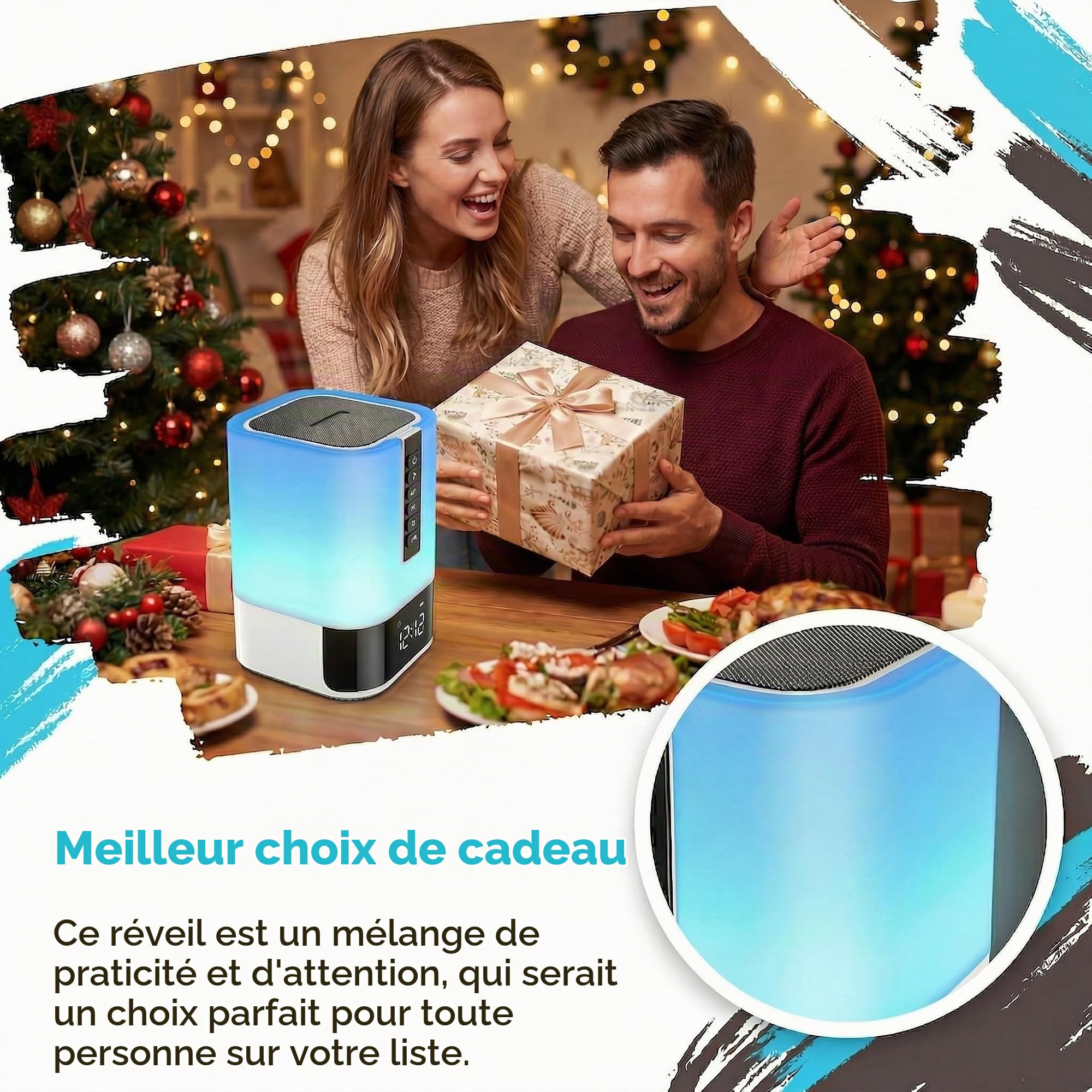 Hetyre Veilleuse Bluetooth 5 en 1, contrôle tactile, lampe de chevet à intensité variable, réveil pour chambre à coucher, meilleure idée de cadeau d'anniversaire pour adolescents/garçons de 10, 11,
