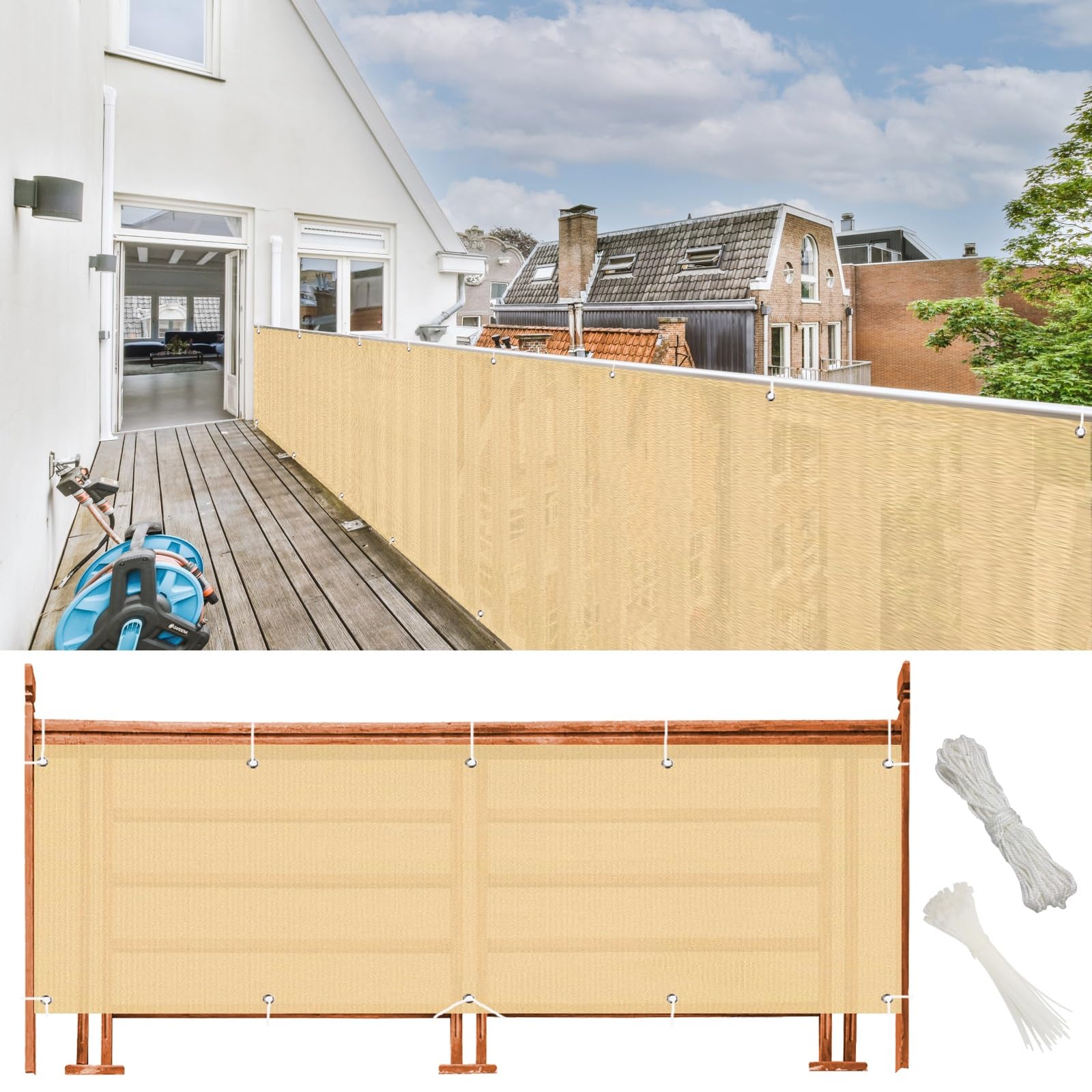 Brise vue balcon pare vue jaune sable 50 x 200 cm protection UV soleil vent pour clôture