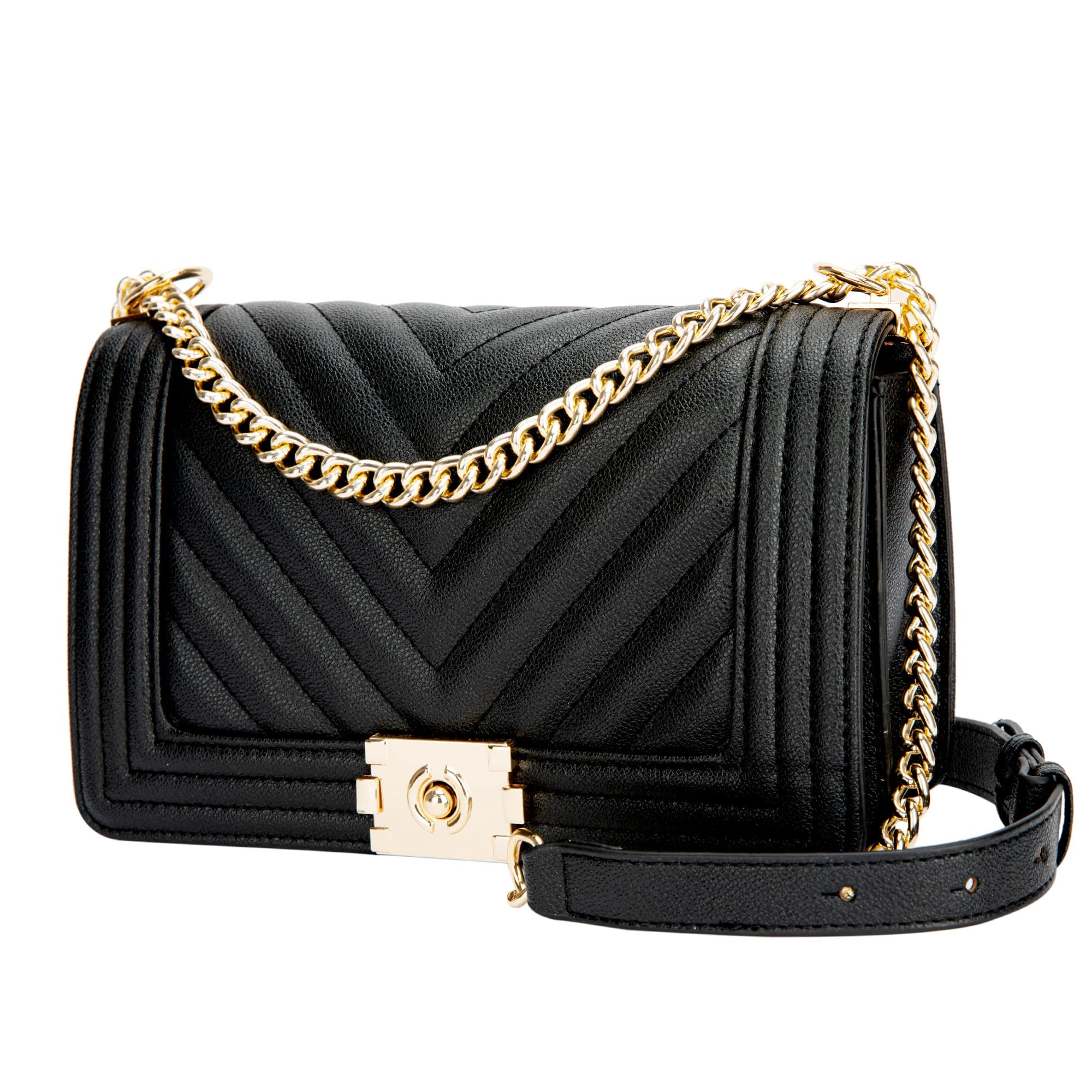 Quilted Shoulder Bags for Women - Trendy Designer Purses and Handbags Ladies Leather Metal Chain Crossbody,PU Leather