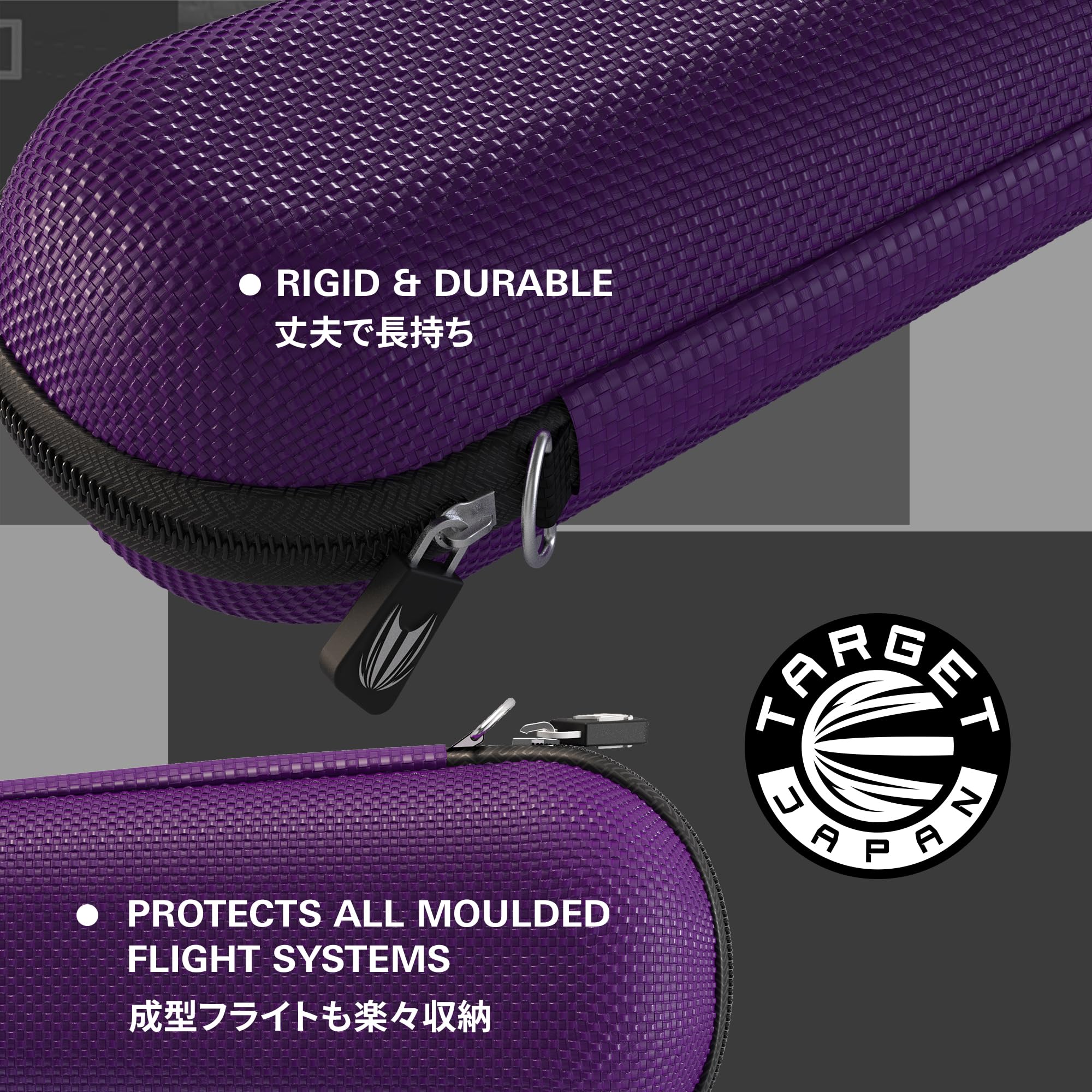 Target Japan Takoma Shell Wallet, Fioletowe etui na rzutki, uchwyt do przechowywania rzutek, mieści 3 w pełni zmontowane rzutki, ochronne etui na rzutki EVA z zamkiem błyskawicznym