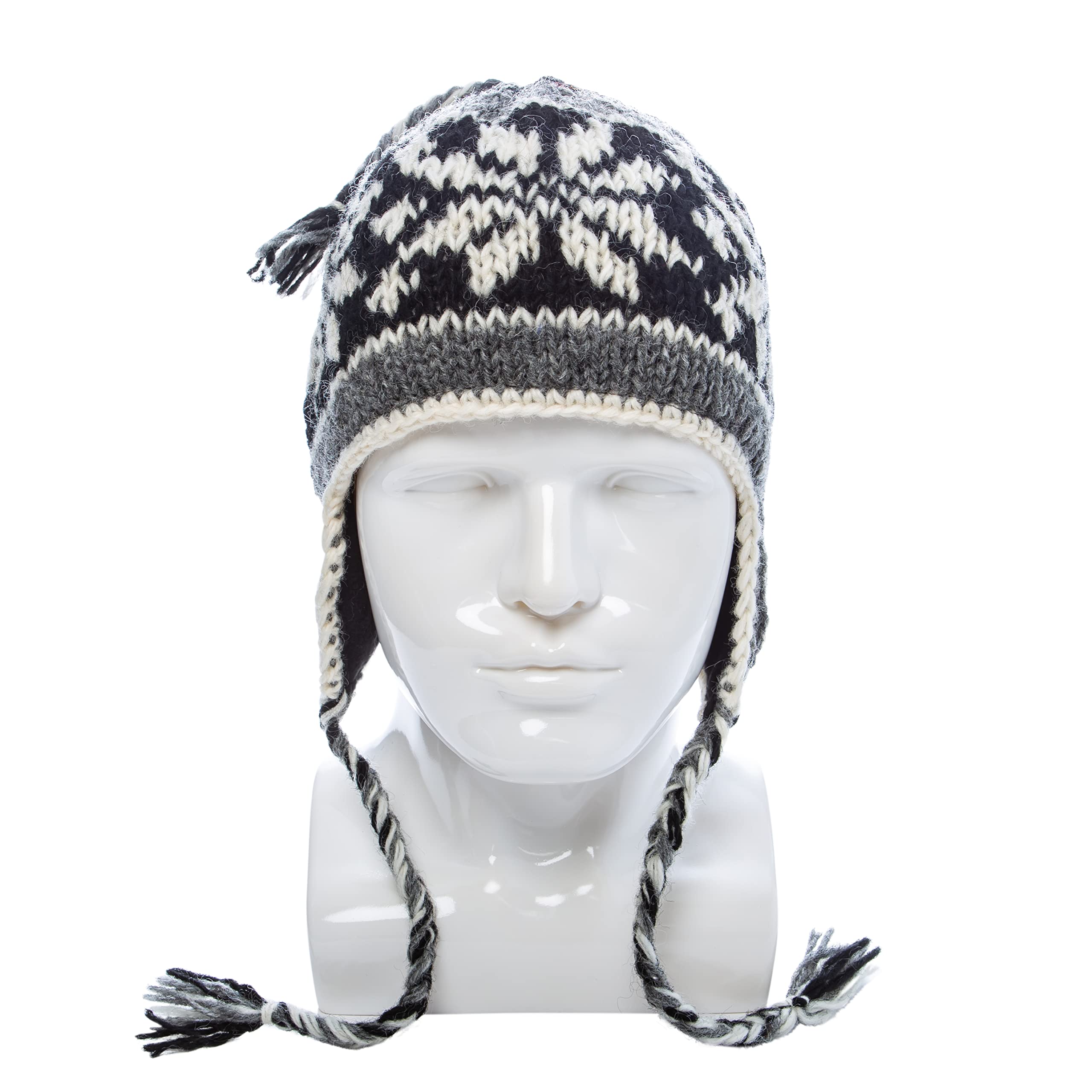 Cappello Unisex in Lana Sherpa Lavorato a Mano con Fodera in Micropile con Motivo Fiocco di Neve - paraorecchie - Toque - Beanie