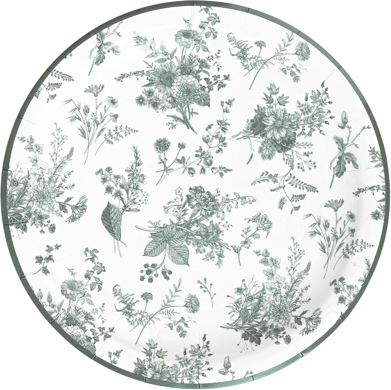 Elyxio Sage Green Floral Party Plates Vintage Toile Green