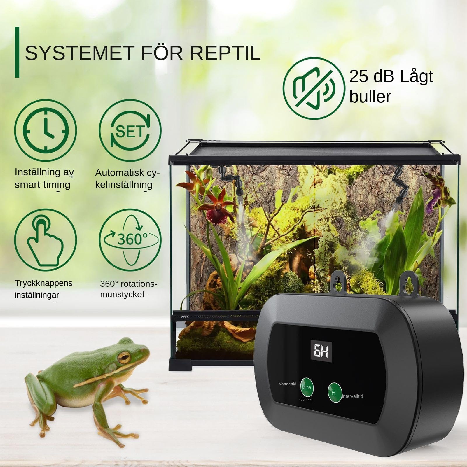 Umidificatore Per Terrario Rettili Silenzioso Portatile | Timer Automatico per Nebulizzatore Rettili per Gabbia, Serra, Piante, Camaleonte, Lucertola, Serpente, Rana, Anfibi
