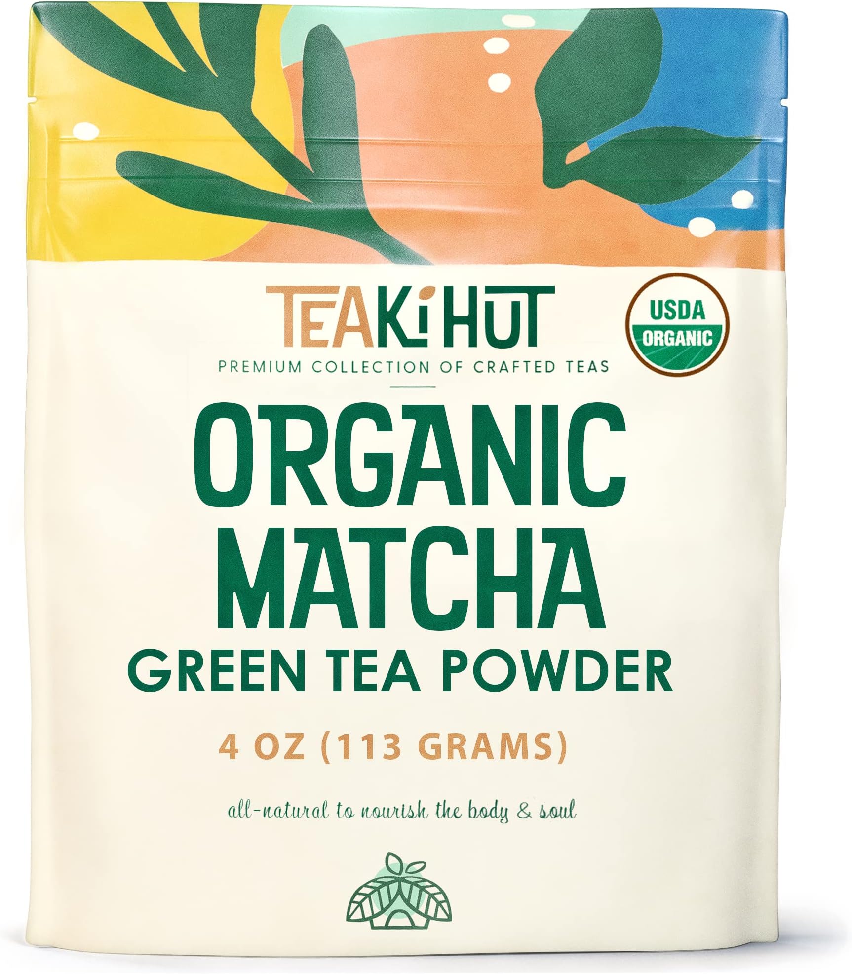 Teaki Hut Organic Matcha Green Tea Powder 4oz, USDA Organic Culinary Grade Matcha Powder, Pure Unsweetened & Delicious, Perfect for Smoothies & Lattes, 113 Servings
