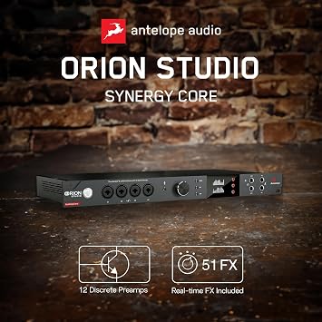 Antelope Audio Orion Studio Synergy Core Professional Digital Audio Interface w/ 12 Preamps & 50 Real-Time Plugins Thunderbolt 3 Music Recording Studio Interface w/DSP Processing for Mac/Windows