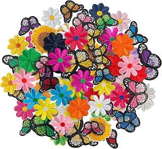 AXEN 42pcs Butterfly & Flower Iron-On Patches - Embroidered Appliques for Jackets, Jeans, Bags, Hats & Clothing