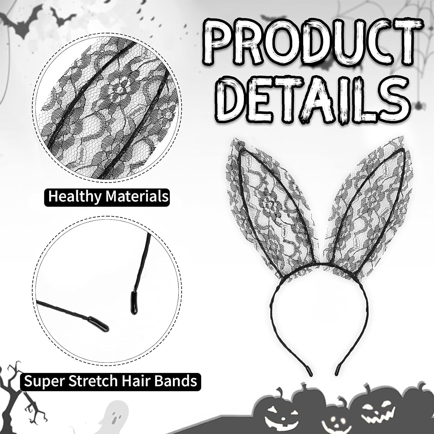 Doneace Bunny Ears Headband Black Sexy Bunny Ears HairBand Rabbit Ears Headband Bunny Costume Halloween Hair Accessory for Women Party Cosplay Masquerade - Image 2