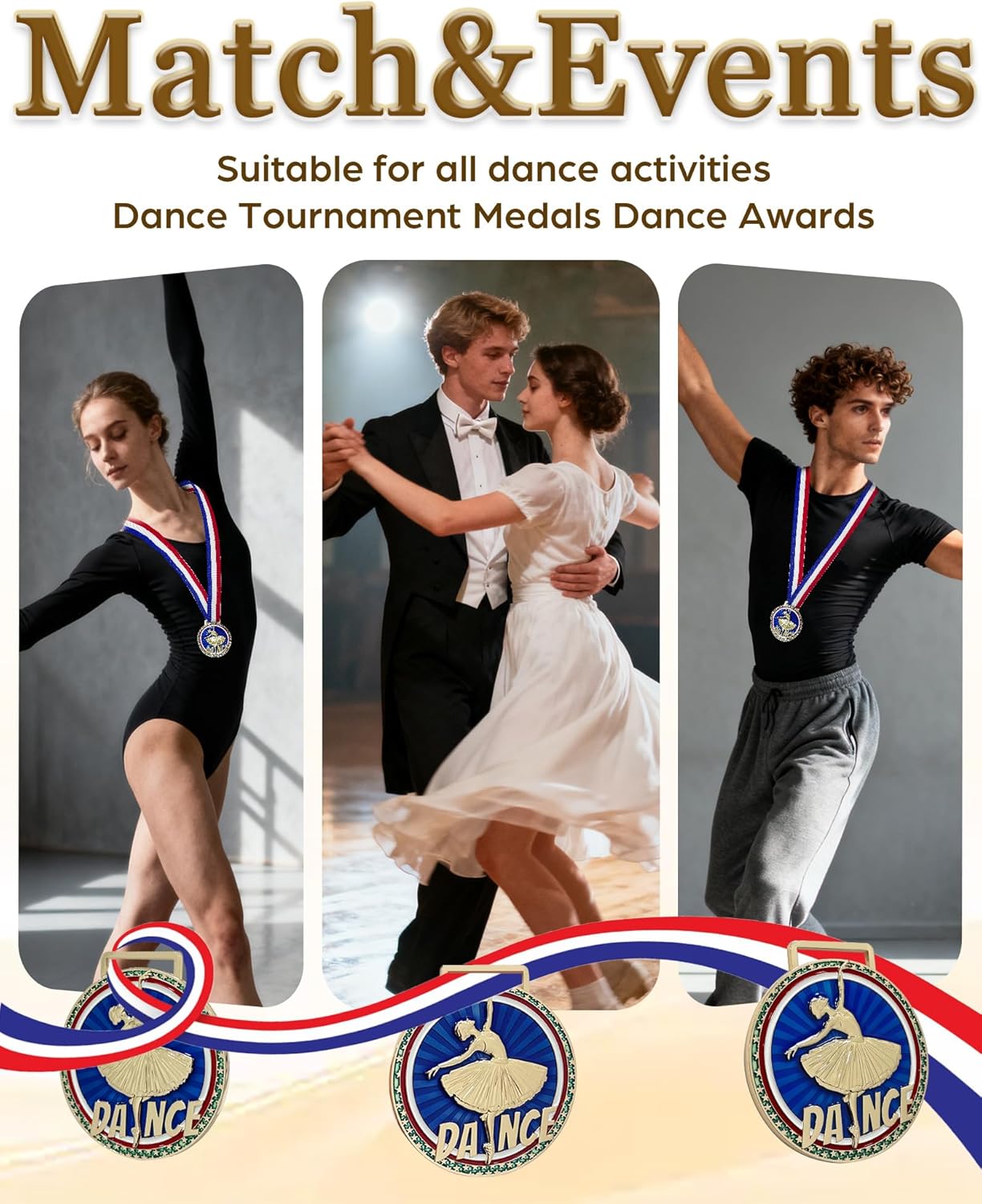 6PCS Dancer Award Medal, 3.15" Heavy-Duty, Double-Sided 3D Engraved Metal Trophy Gift for Student & Adult Tournaments and Competitions.