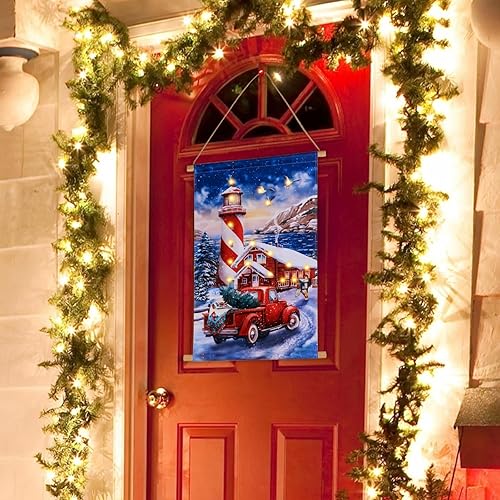 Miniatura 5 de Decoración de puerta de Navidad, faro y póster de automóvil con luz LED, decoración navideña de 24 x 15 pulgadas, adecuada para exteriores e