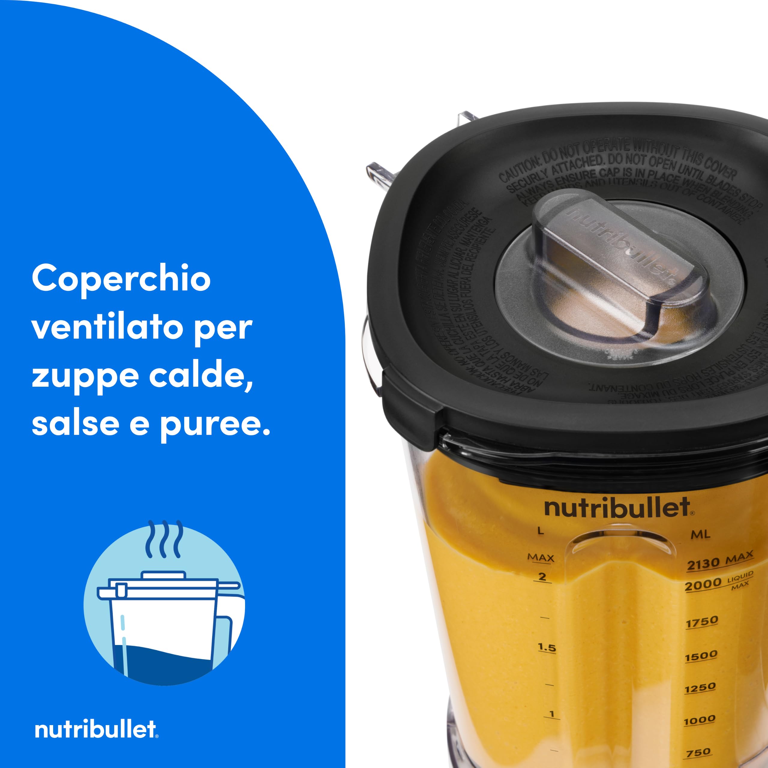 nutribullet Power Core™ Blender – Frullatore con Caraffa XL 2,1L, Blender per Smoothie e Ghiaccio Tritato, 3 Velocità + Pulse, Programma Smoothie Automatico, Mixer Cucina, 1200W, Nero (NBF430MB)