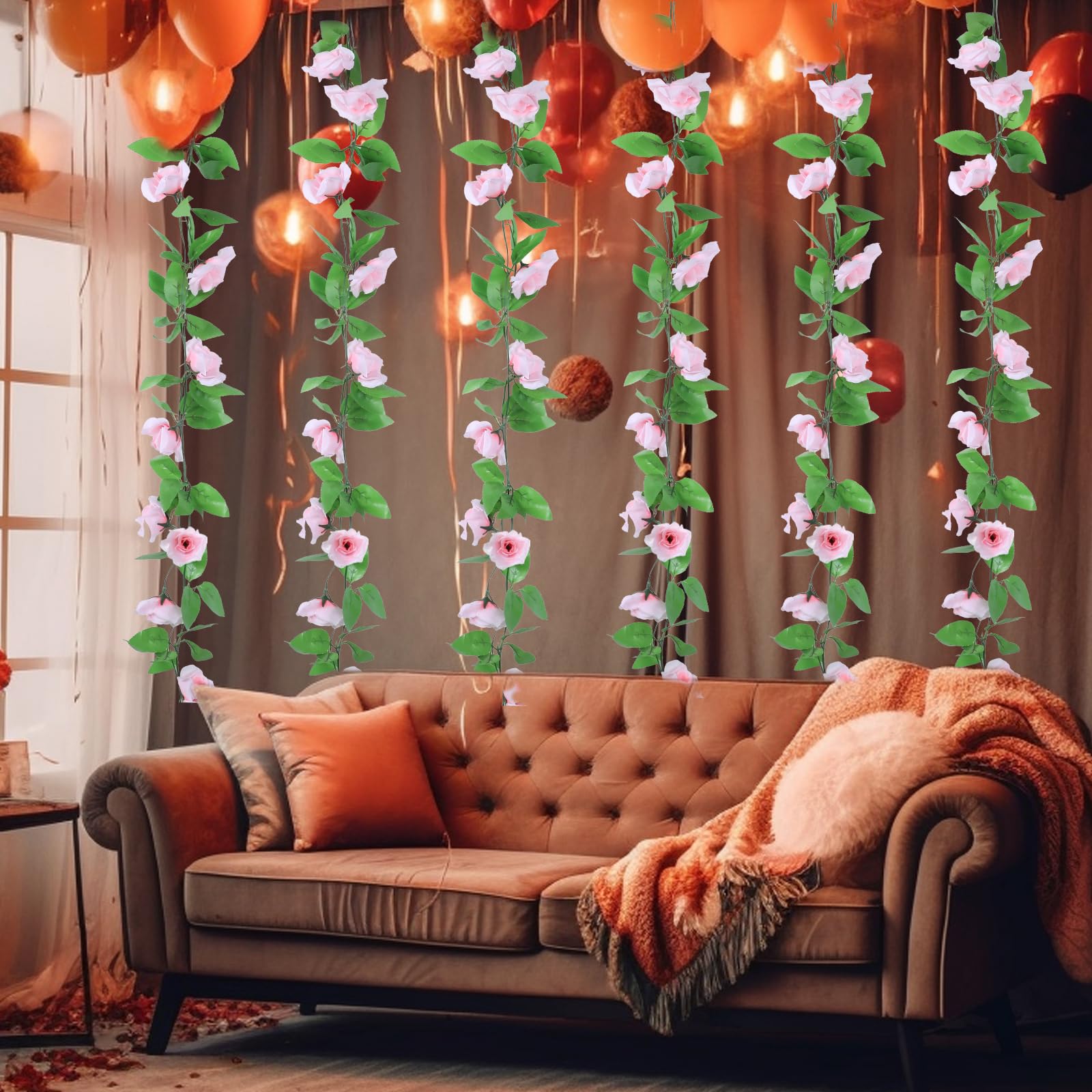MARTINE MALL Ghirlanda Di Rose Rampicanti 5 Metri (2 Fili Da 2,5 M) – Fiori In Seta Con Foglie, Removibili, Per Decorazioni Parete, Tavolo, Matrimonio, Camera Da Letto - 2