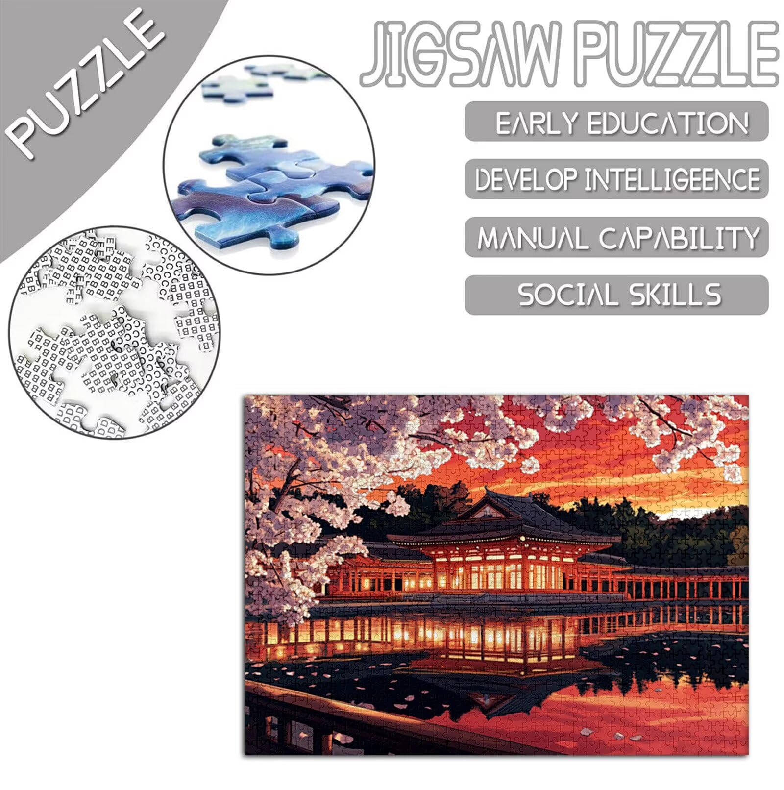 Kwiaty wiśni Puzzle 1000 sztuk dla dorosłych, Puzzle Japonia Wzór Projekt, Jigsaw Dorosły, 5D DIY Rzemiosło Rodzina Zajęcia z Pakowaniem Pudełka, Dekoracja ścienna do domu, 75x50cm, Model314
