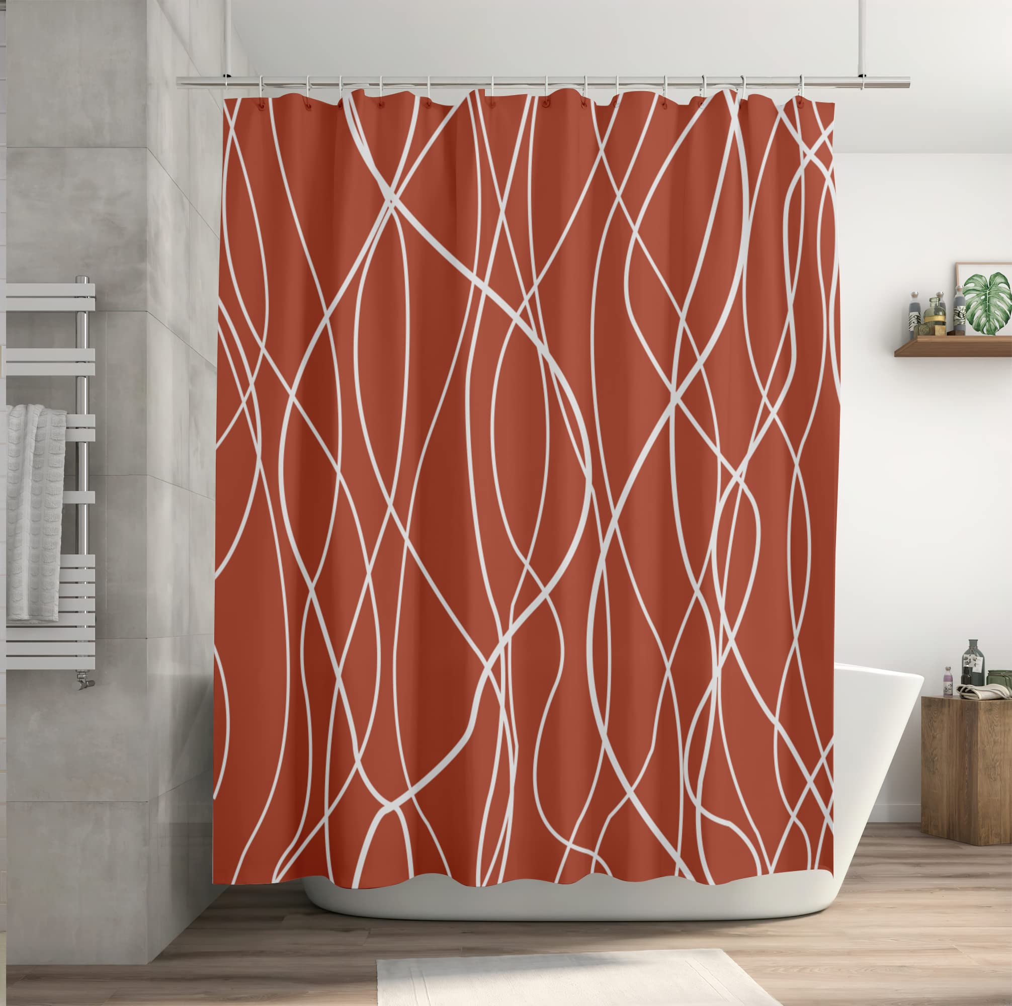 Image secondaire de Rideau de Douche Rouge en Tissu Polyester - Imperméable et Anti-Moisissure