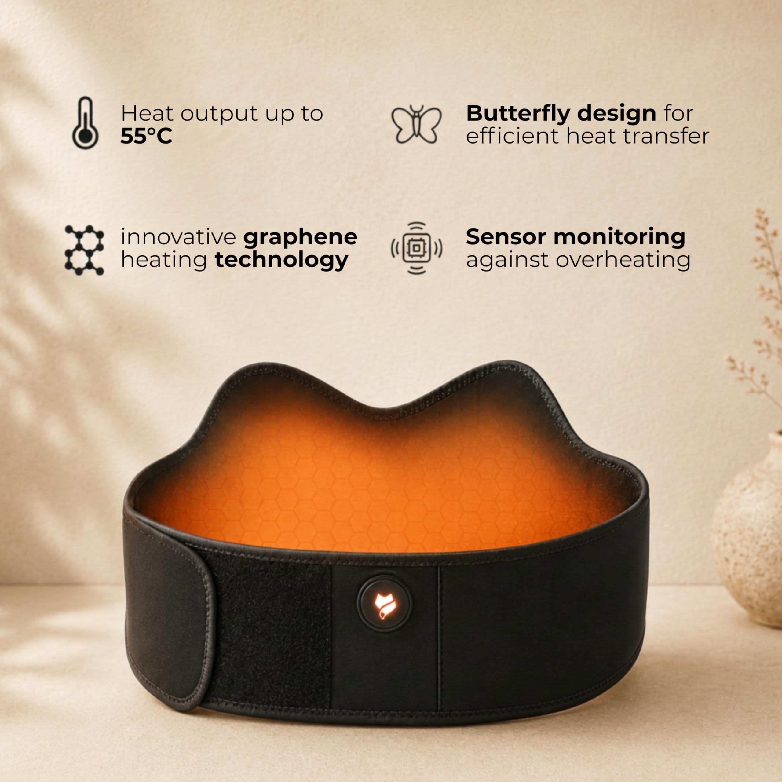 Vulpés HeatBelt Pro 10 – Wärmegürtel mit Infrarot-Tiefenwärme für Rücken, Nieren & Becken | Hautfreundliches Bambusmaterial | 10.000mAh Akku | Entwickelt in Deutschland
