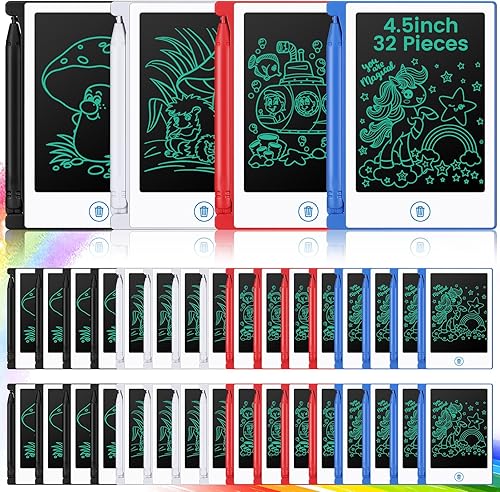 32 piezas de mini tableta de escritura LCD de 4.5 pulgadas, juguetes educativos de aprendizaje, almohadilla de dibujo borrable, juguete de