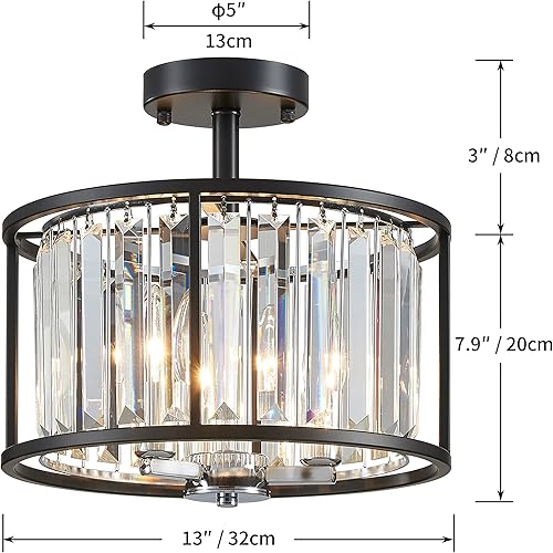Miniatura 3 de AGV LIGHTING CL005BB K9 Lámpara de techo semiempotrada de cristal, diseño moderno, base E12, 3 luces, 13 x alto 15, marco de metal con acabado