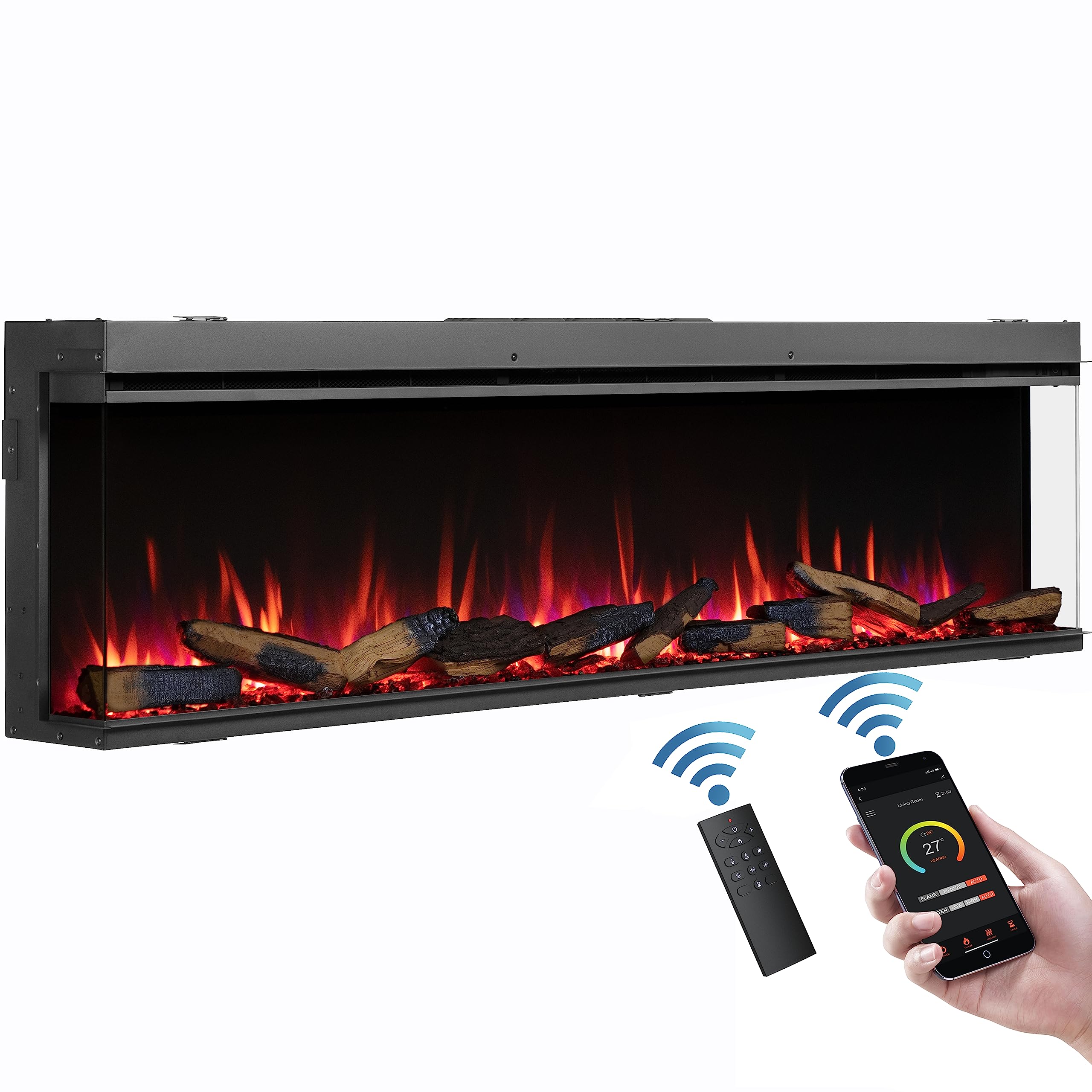 Flamme Knighton 71" 1/2/3-Sided Electric Media Wall FireplaceApp Control2 Heat Settings 900-1800WLogs & Crystals Included from B&Q