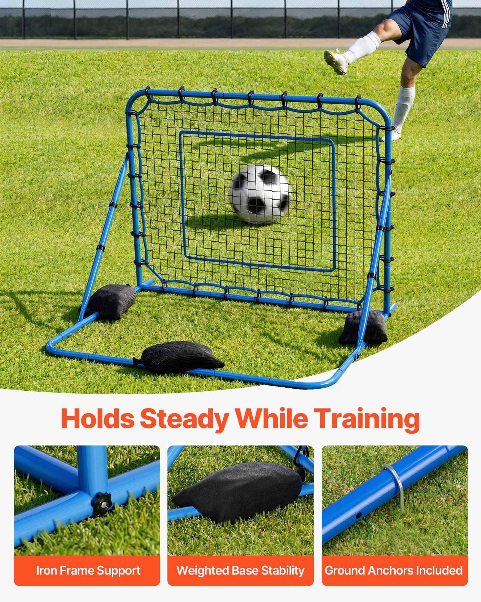 VEVOR Calcio Rebounder Net, Quick-Switch Angolo Calcio But Rebounder for Control, Passing Practice, Heavy Duty Iron Frame & PE Net, Simple Setup Ball Training Equipement for Teens and