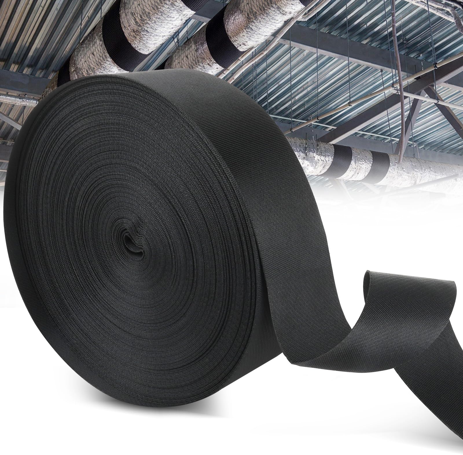 100Ft HVAC Duct Strap, Tight-Weave Nylon Duct Support Webbing, Heavy Duty Duct Hanging Strap for Flex Duct &amp; Ductwork, Resists Stretching/Tearing/Abrasion (100Ft,1pcs)