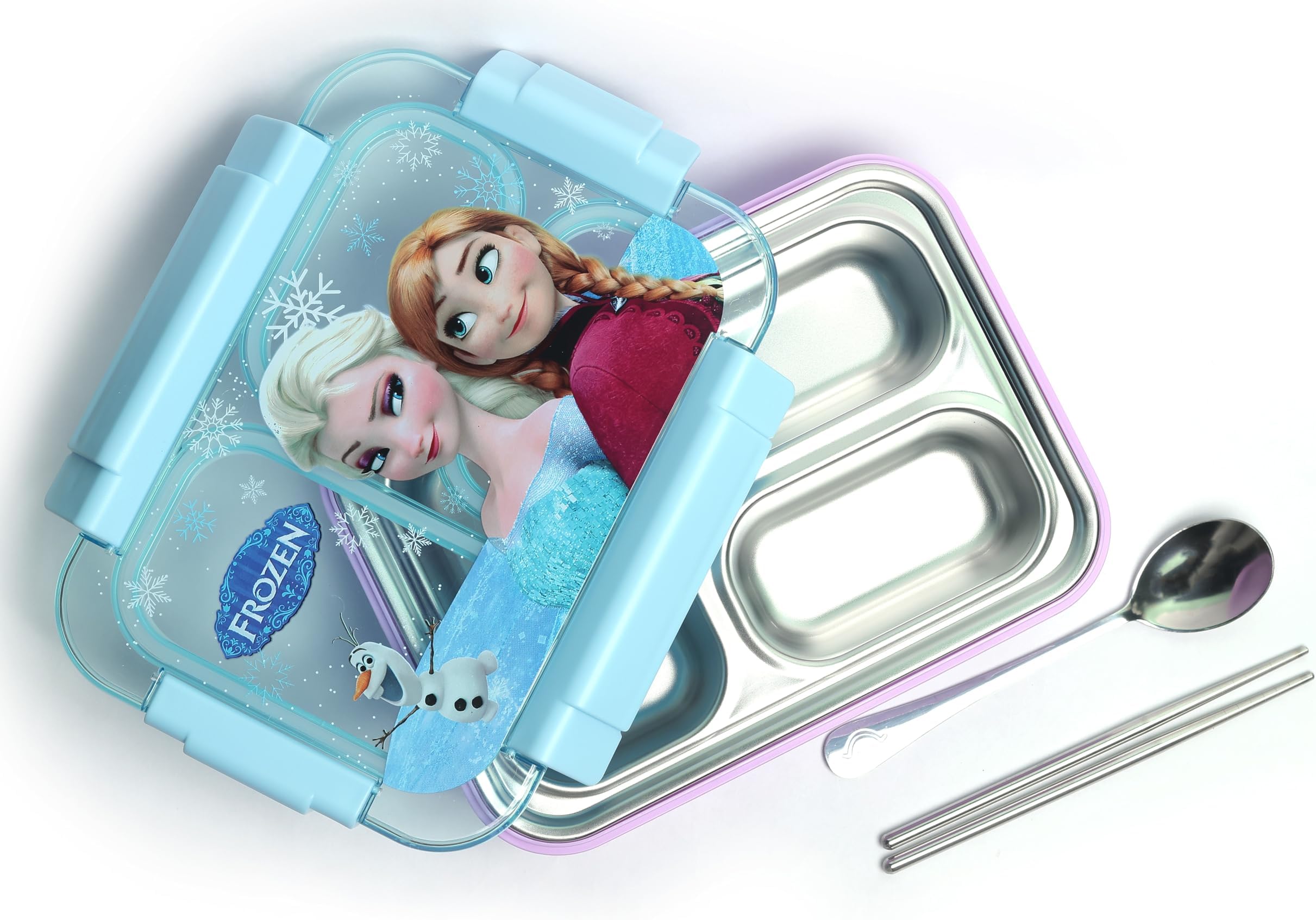 Brunchy Bento Lunch Box for Kids Girls - Leak Proof Tiffin Box for School with Stainless Steel Inner & Spoon, 750 ML Lunch Box Container Tiffin Box for Kids School (Frozen)