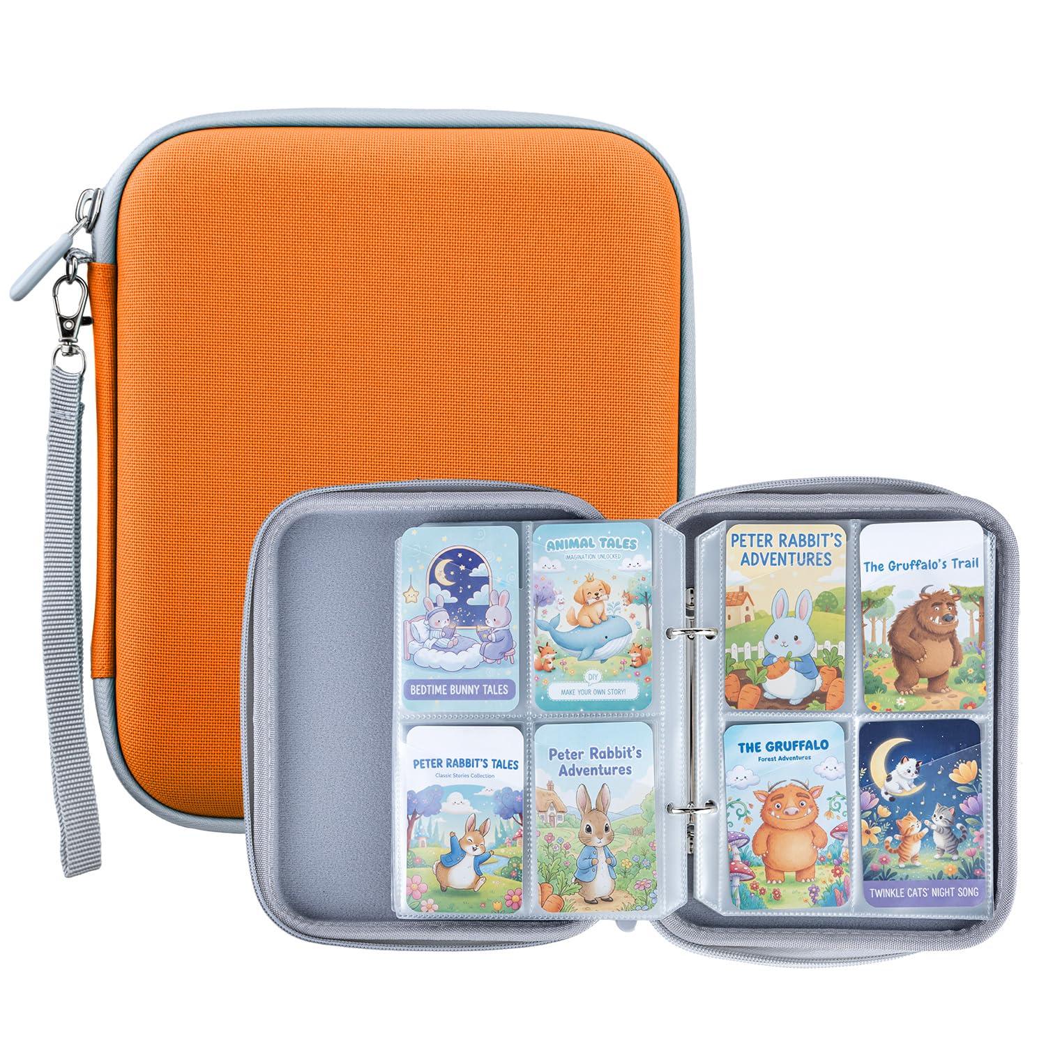 Wigearss Yoto Card Holder 120 Pockets, Large Capacity Card Case for Yoto Player Cards, Travel Organiser Binder with Zipper & Slanted Sleeves for Kids, Waterproof PVC [Orange]