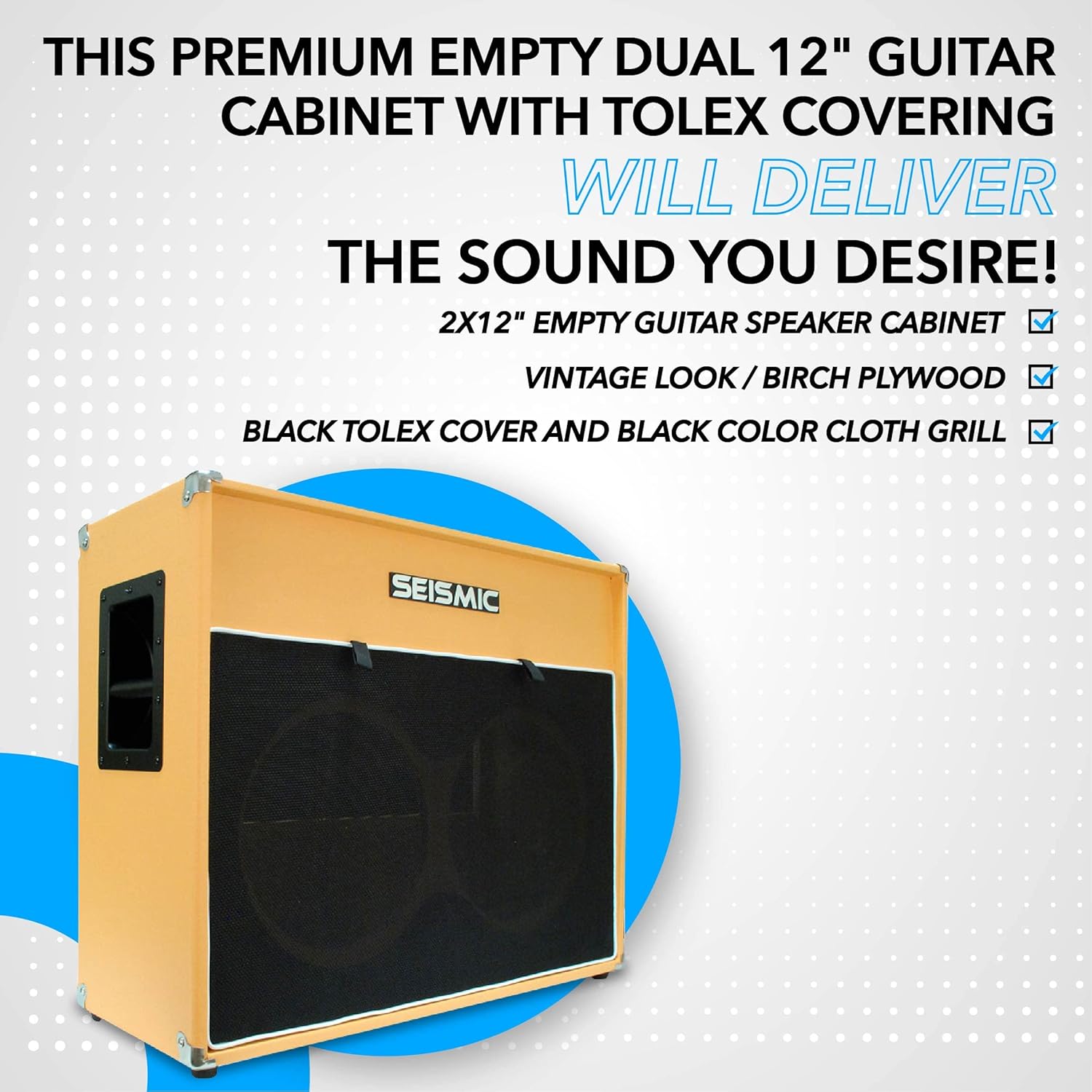 Seismic Audio - 2x12 GUITAR SPEAKER CABINET EMPTY - 7 Ply Birch - 12" Speakerless Cab - Vintage 212 - Orange Tolex - Black Cloth Grill - Front or Rear Loading Options