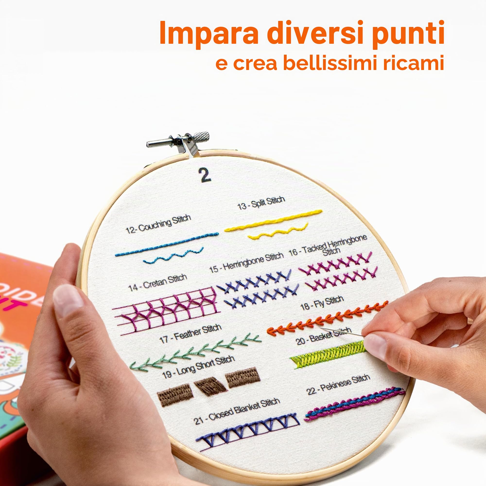Azenera Kit da Ricamo per Principianti – Impara punto croce e ricamo con video tutorial | 4 motivi in tessuto, fili colorati, cerchio in bambù, strumenti inclusi (AZD200)