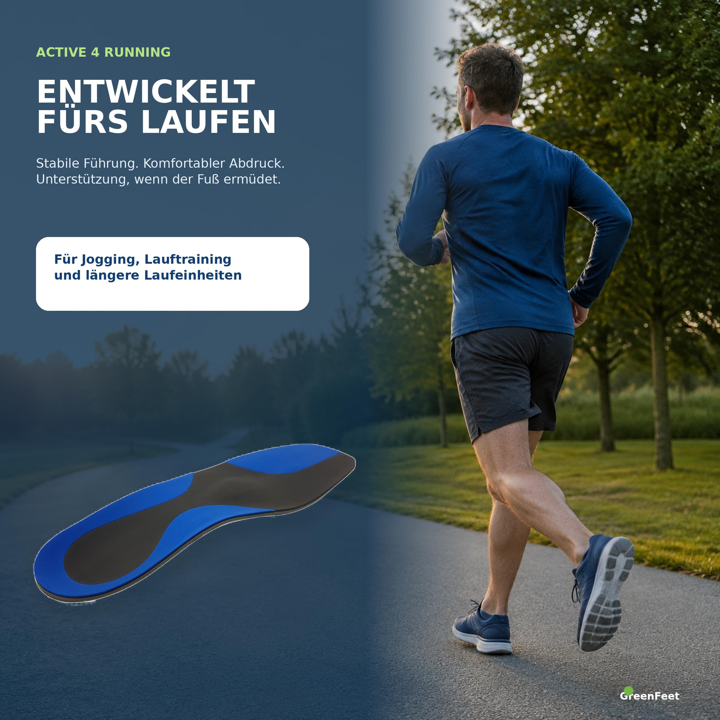 Green-Feet Active 4 Semelle de sport orthopédique pour course à pied, course à pied, course à pied, course à pied, pied et pied à écartement (44/45)