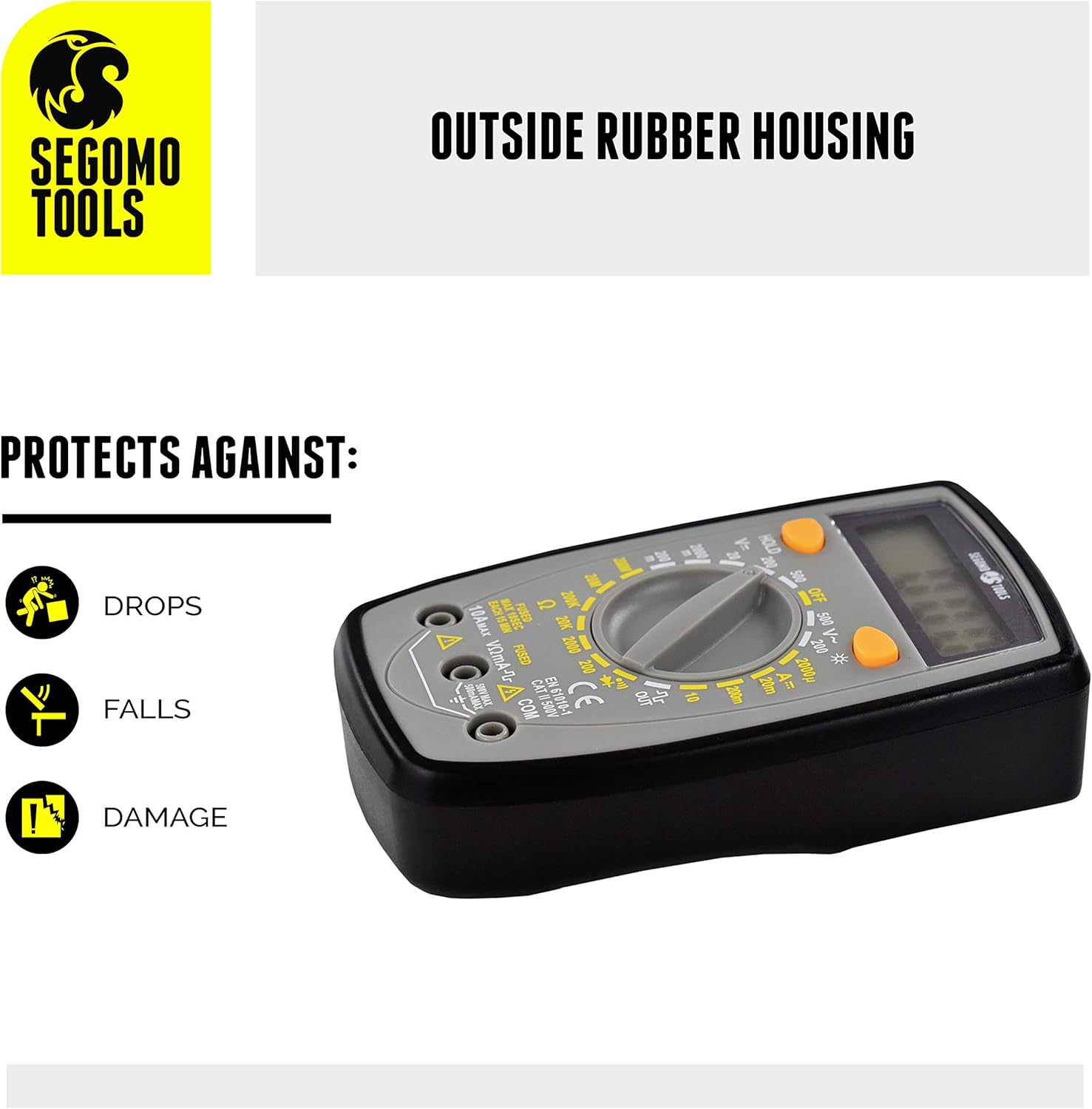 Segomo Tools 500 Volt Multimeter - Amp & Diode Voltage, Resistance & Continuity Digital Multimeter - Voltage Tester AC & DC - Continuity Tester & Voltage Meter - Multimetro - DM500