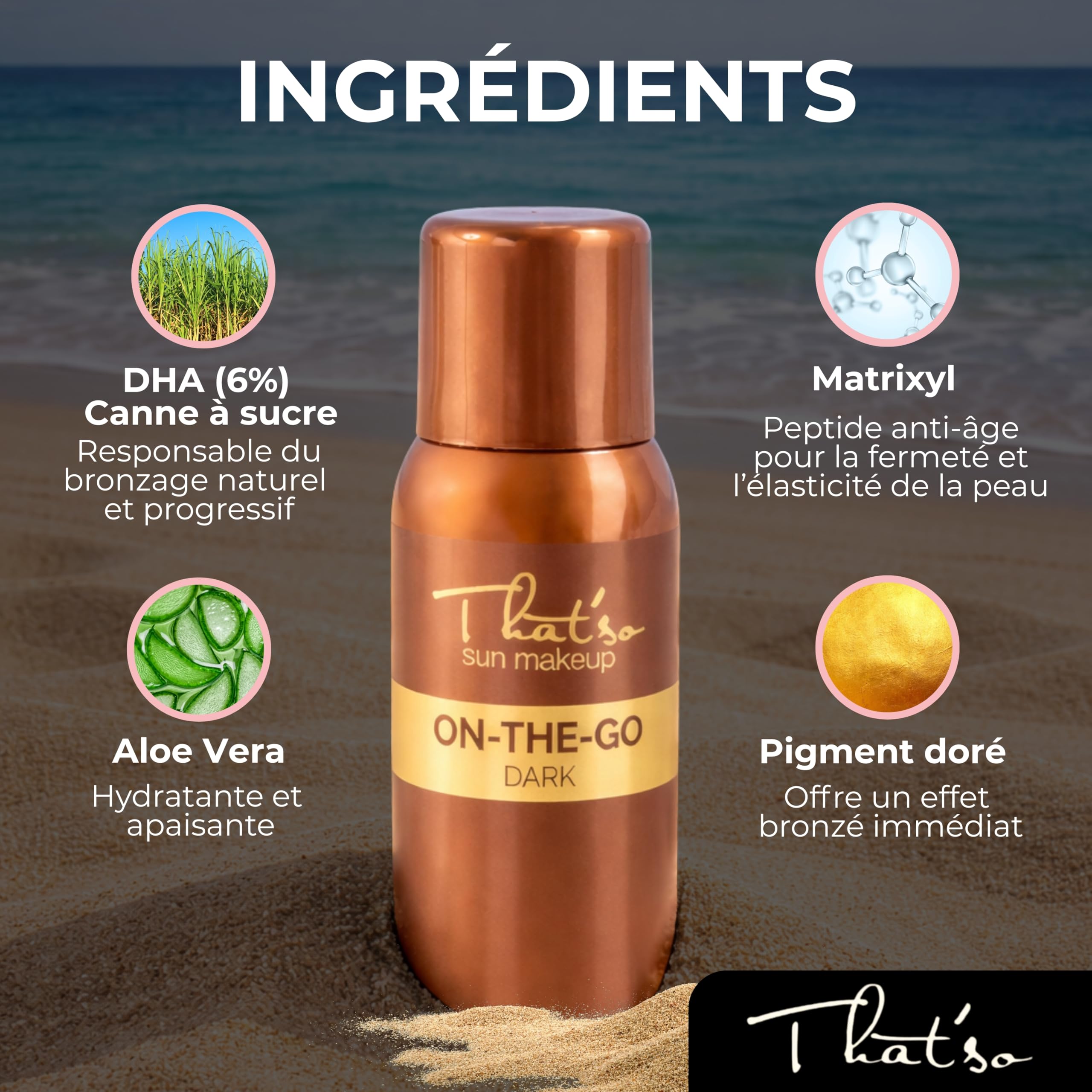 Spray Autobronzant Visage et Corps Dark 125ml Bronzage Instantané Naturel Effet Soleil Bronze DHA Longue Durée avec DHA Aloe Vera et Peptide Anti-Âge Teint Hâlé Uniforme Auto Bronzant Femme
