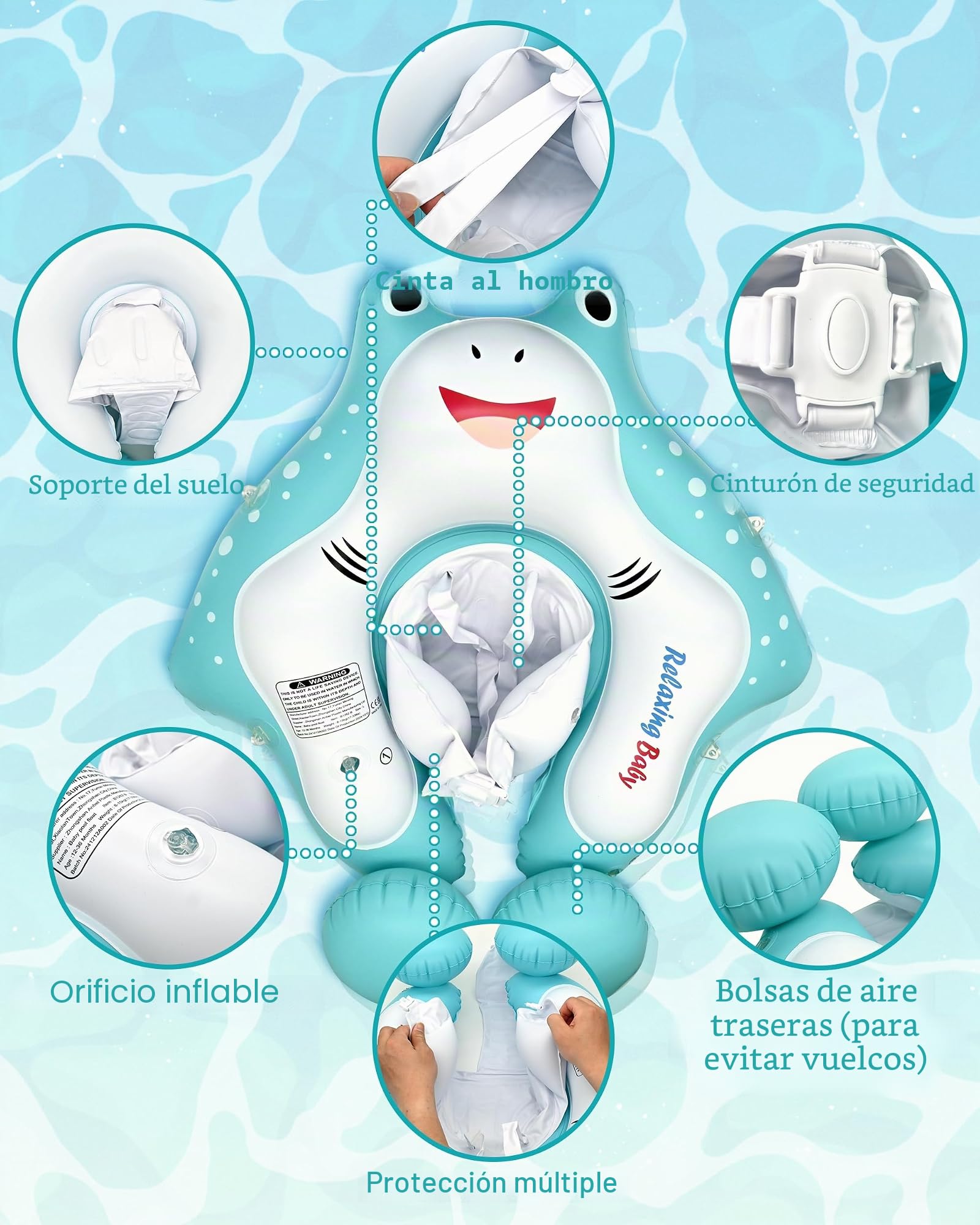 Flotador para bebé con toldo, Flotador de Piscina Infantil con Asiento de Seguridad, Flotador de natación y Flotador de Agua para niños pequeños de 12 a 36 Meses (L: 12-36 Meses)