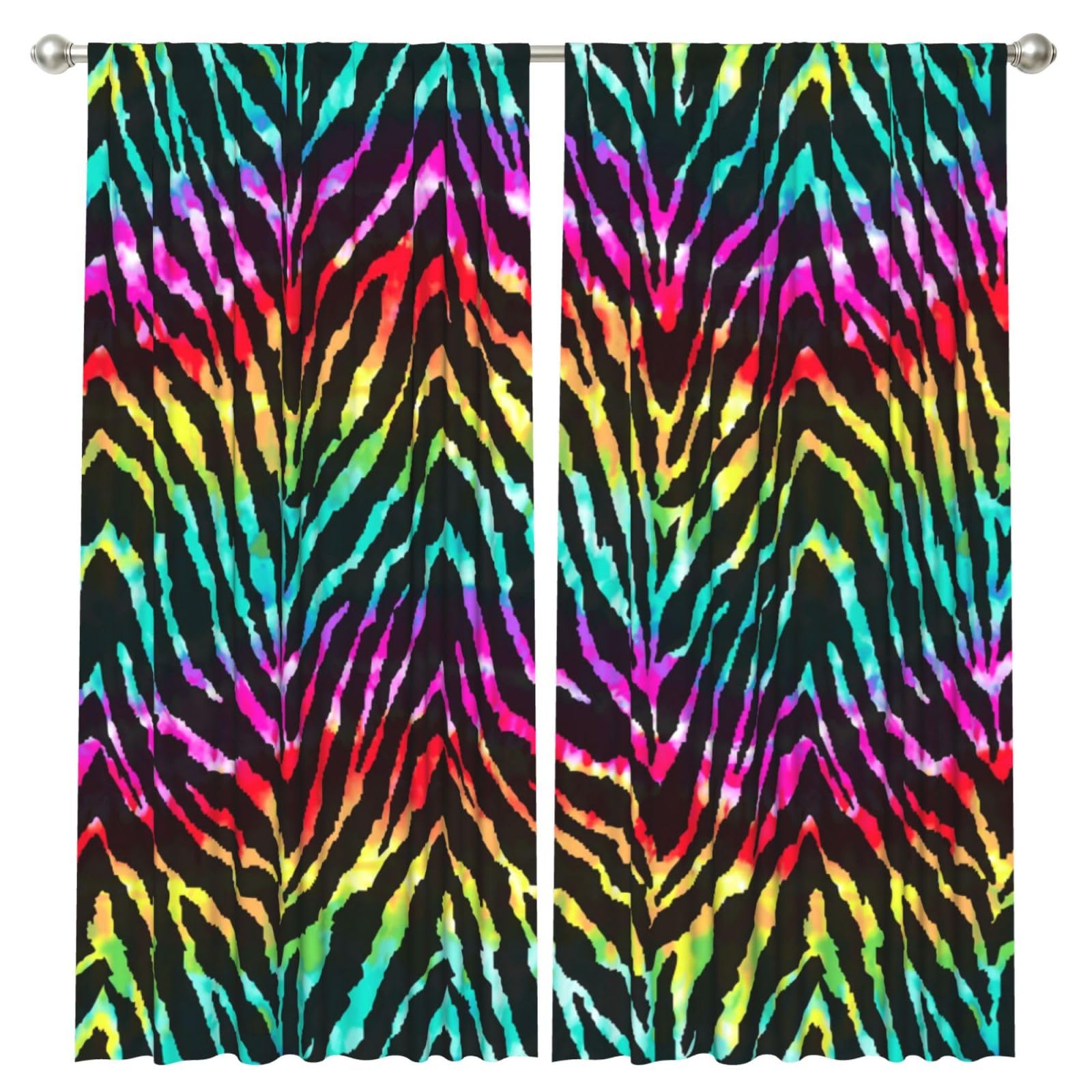 InOmak Colorful Rainbow Zebra, 2 Panels Window Curtains 52 x 84 Inch Blackout Curtains for Living Room Bedroom