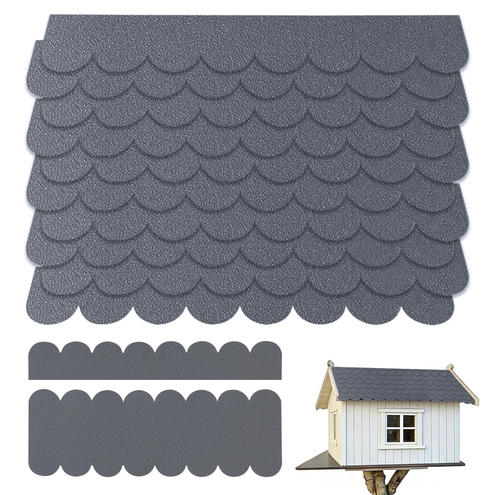 32 Piezas Tejas de Fieltro para Pajarera, Fieltro Autoadhesivo para Tejas, Mini Teja para Techos Autoadhesivas, Teja para Casa Pajaros Exterior Autoadhesivas, para Pajareras, Conejos, Gris