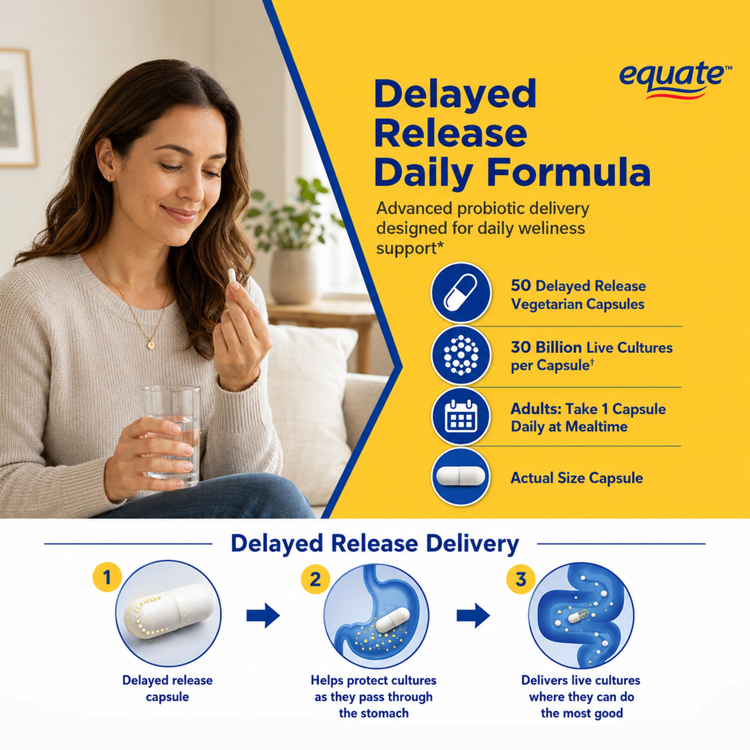 Equate Extra Care Multi Strain Probiotic Capsules for Gut Health, 50 Count — Amazon image 6