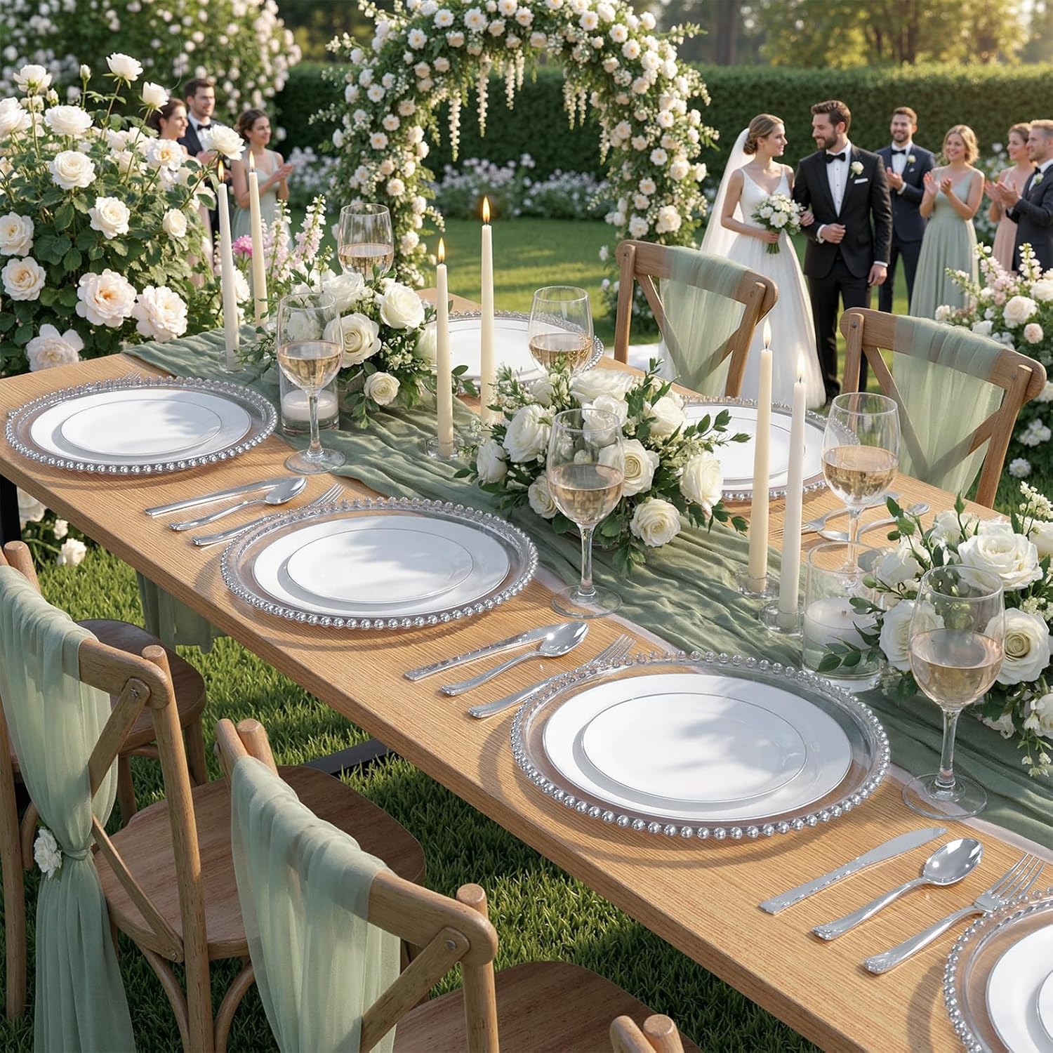 KIRE 100PCS Silver Plastic Plates - Heavy Duty White Disposable Plates with Silver Rim for Party/Wedding - Include 50Pcs 10.25inch Dinner Plates and 50Pcs 7.5inch Dessert Plates for Christmas - Image 10