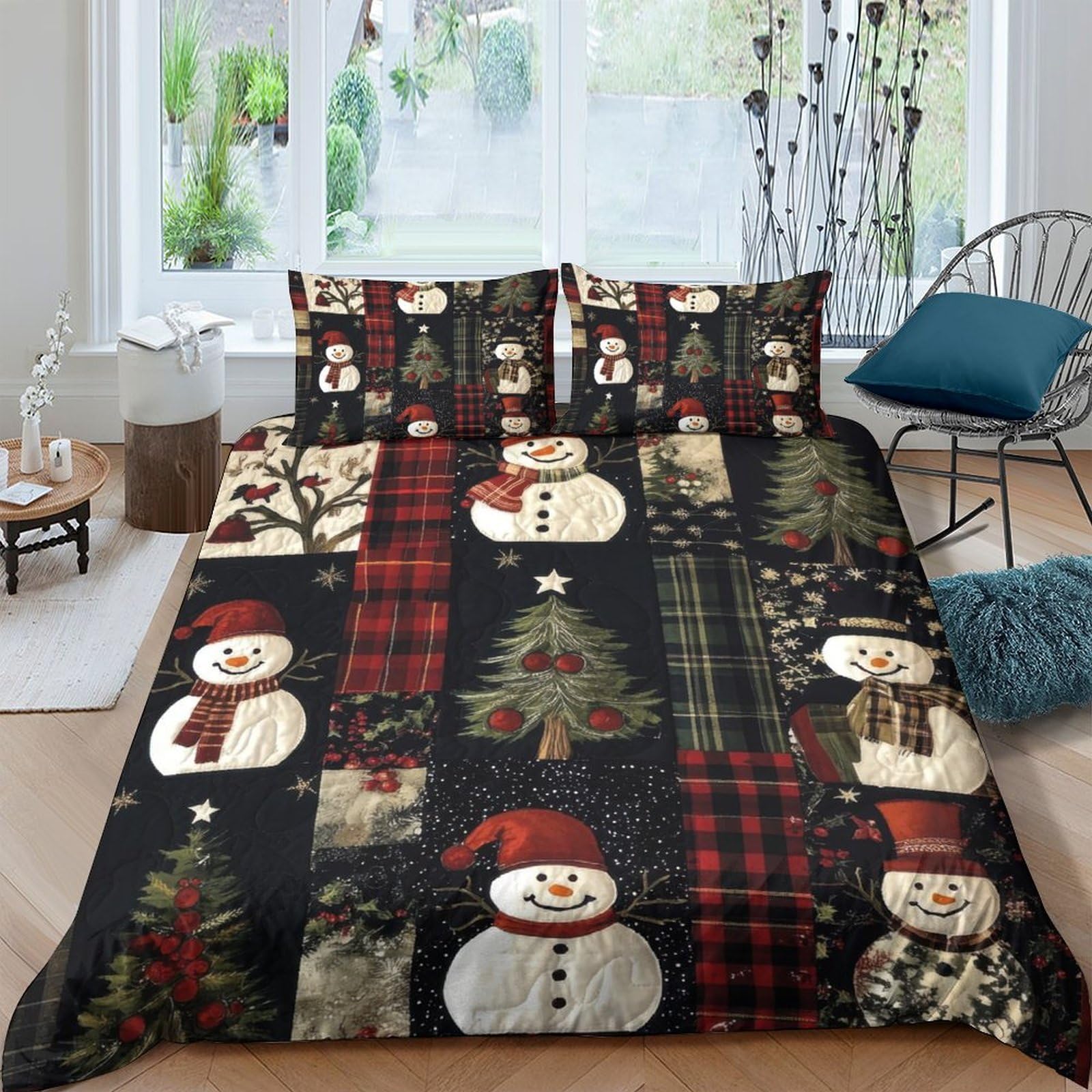Ctjqhvkz Style-1 3D Printed Snowman Plaid Fitted Sheet Microfiber Soft Christmas Tree Bed Cover For Bedroom Guestroom Decor Single（135X200cm）