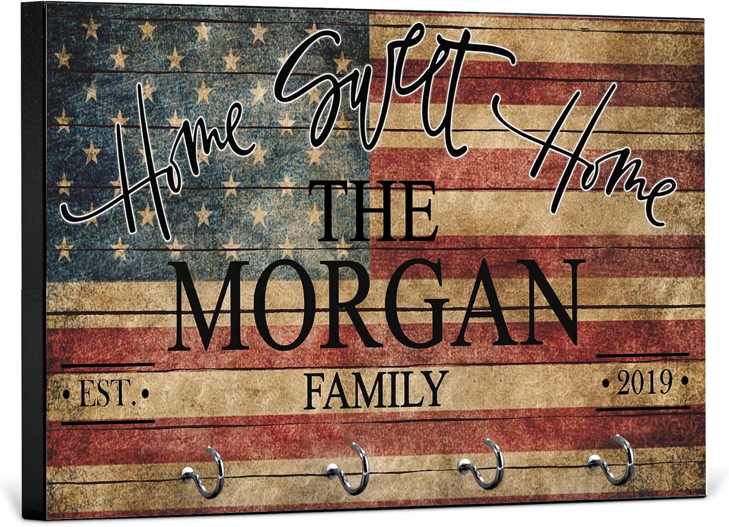 American Home Sweet Home Color Key Holder for wall Personalized family key rack Custom last name key hanger Housewarming Patriotic Gift Ring Holder