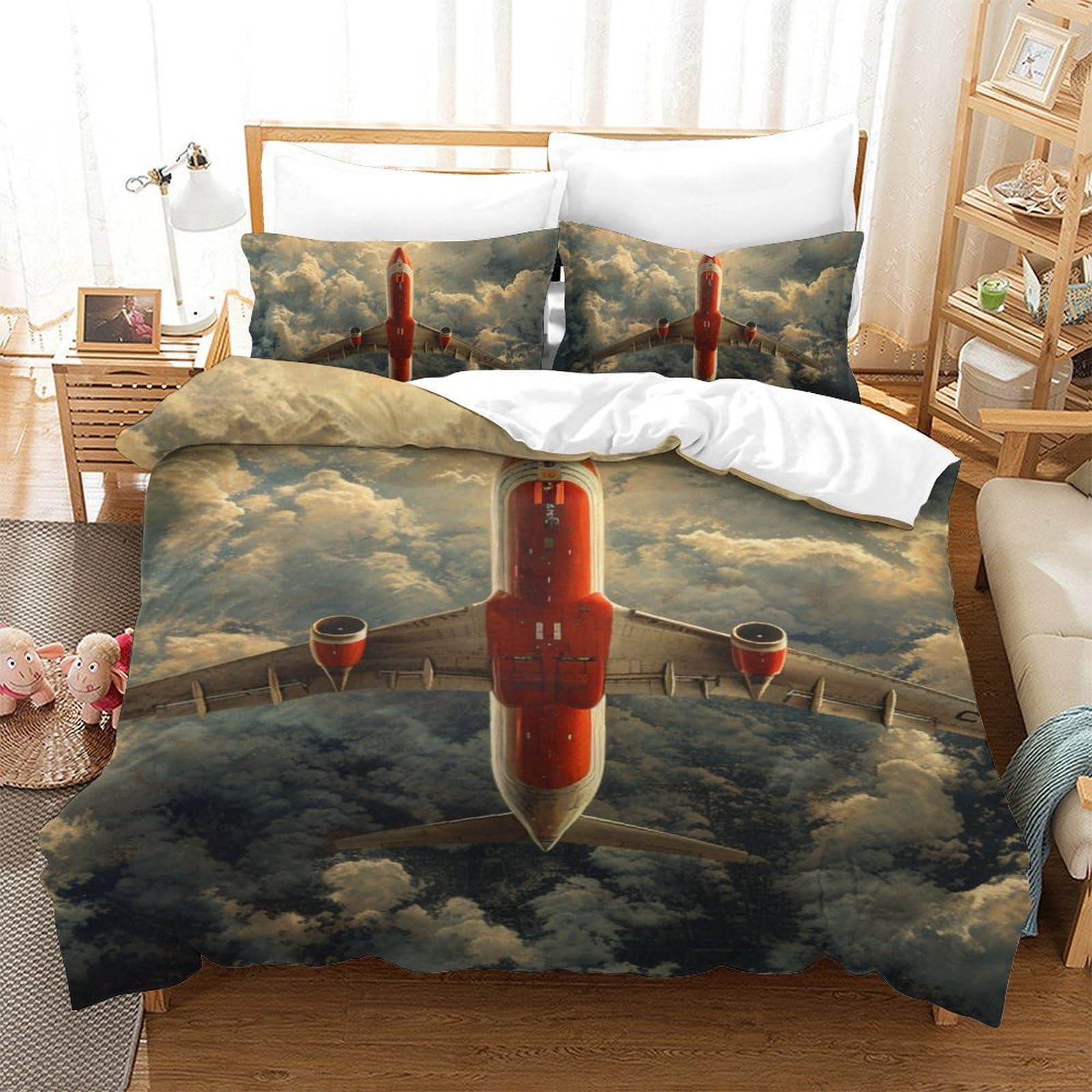 Housse de couette avion anti-plis et respirante pour lit simple 3D
