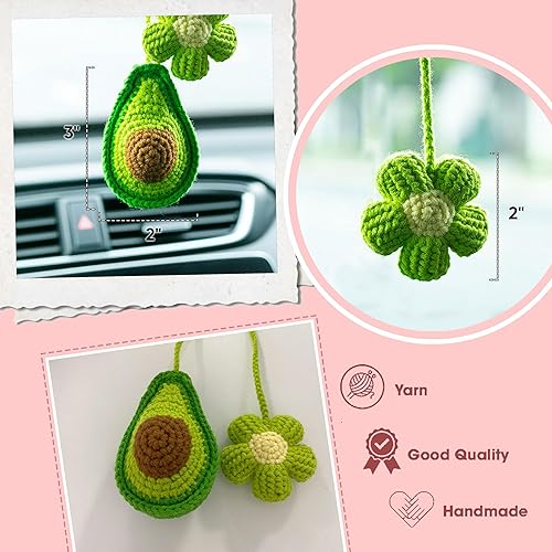 Miniatura 2 de Adorno de coche de ganchillo hecho a mano de rana, linda rana con sombrero de hongo, accesorios de espejo retrovisor de punto, decoración de árbol