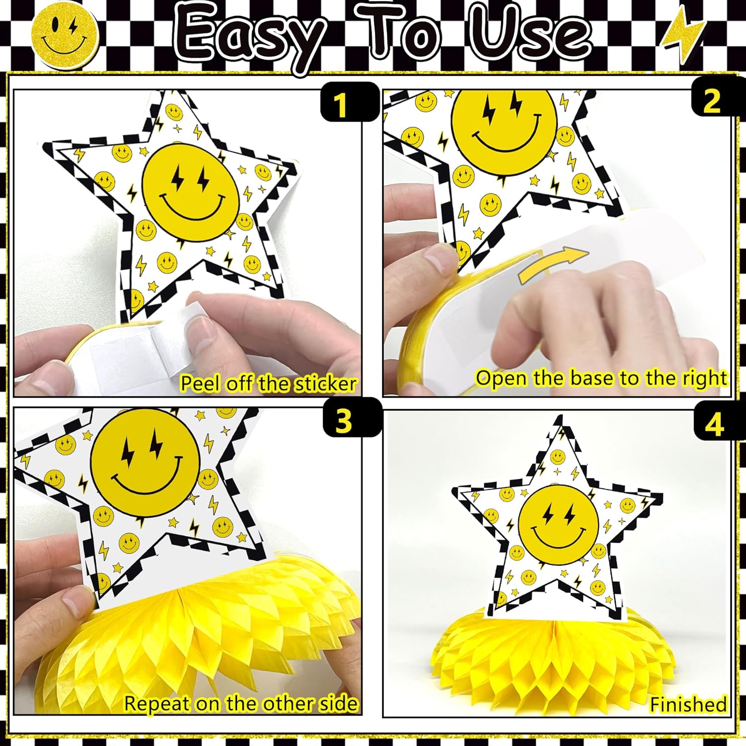 NANAGALI 9 Pcs One Happy Dude Honeycomb Centerpiece One Happy Dude 1st Birthday Party Decoration Set Happy Face First Table Toppers Centerpieces Party Idea for Baby Boys|Girls