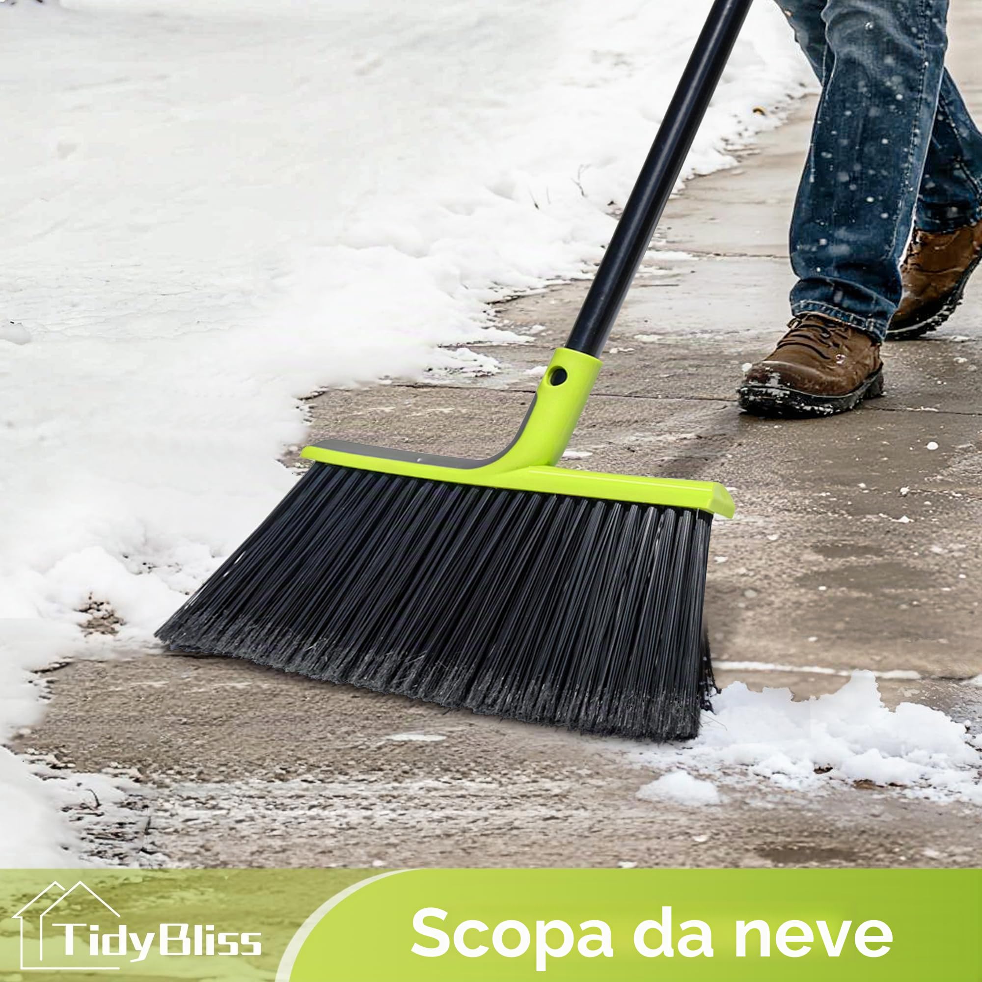 TidyBliss Scopa Esterno Impieghi Gravosi, Spazzola Angolare Commerciale Setole Morbide 143 cm per spazzare all'esterno Patio Giardino Terrazza Ristorante Garage Ingresso Pavimenti in Legno (Verde)