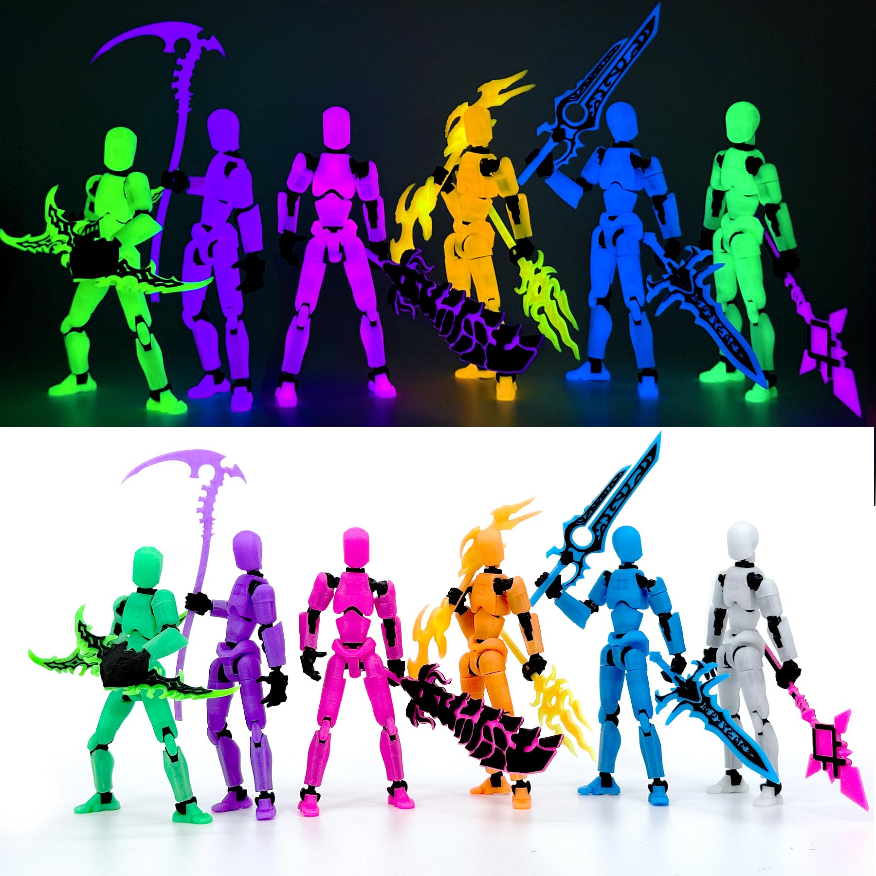 Photo 1 of [6-PACK] Glowing Titan 13 Action Figure Set Already Assembled, Dummy 13 3D Printed Action Figures With Weapons Accessories T Lucky Robo 13 Nova 13 Action Figures, Figura de acción 13 (6-Colors)